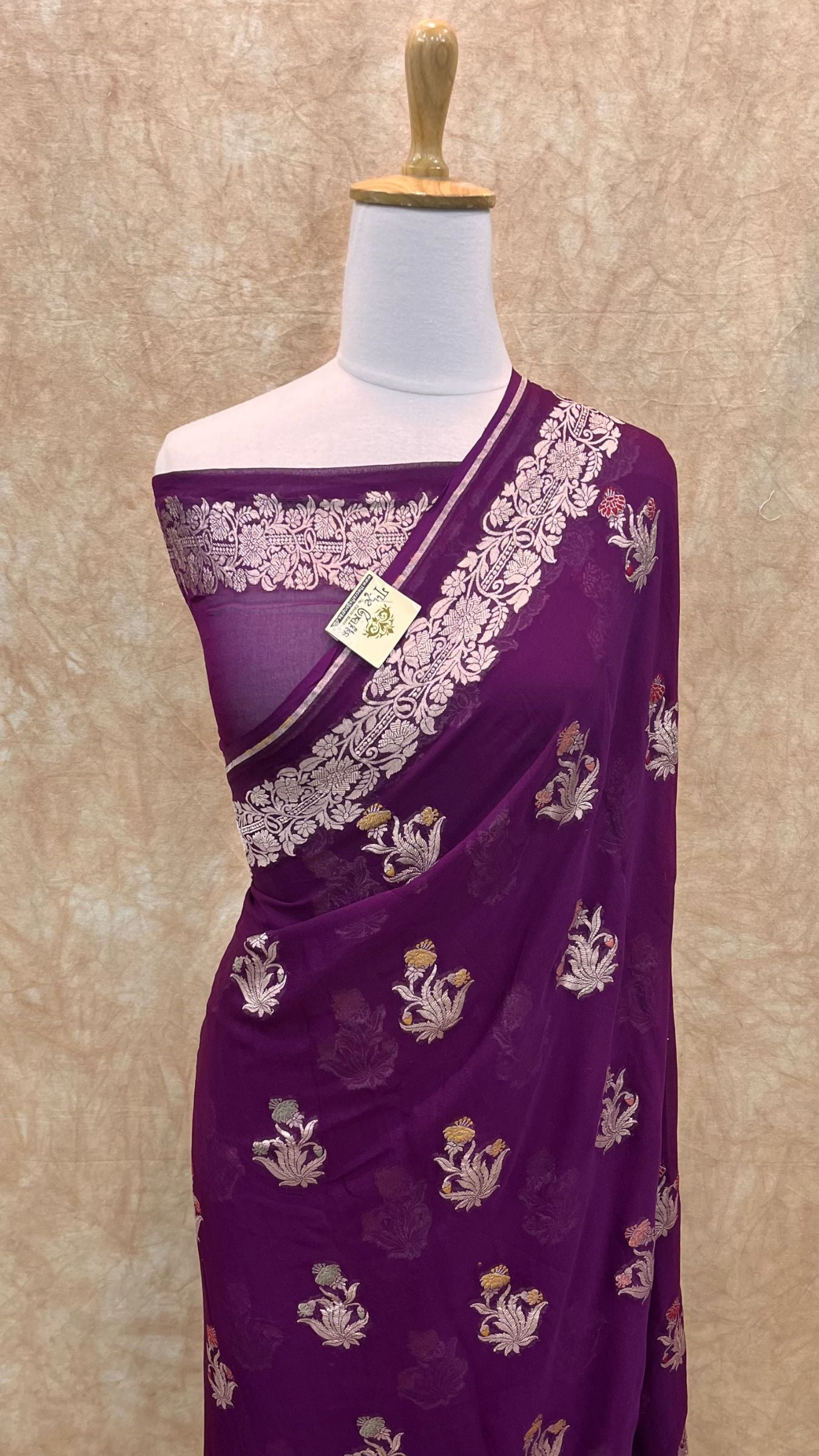 Khaddi Georgette Handloom Banarasi Saree - Jaal with Meenakari