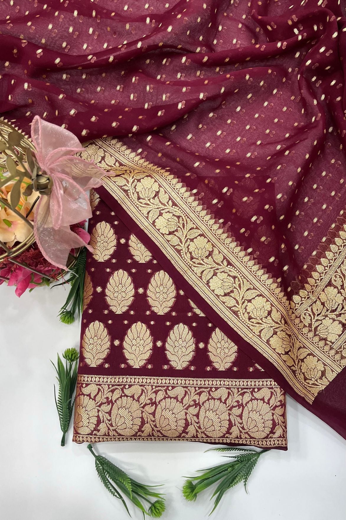 Khaddi Georgette Banarasi Dress Material