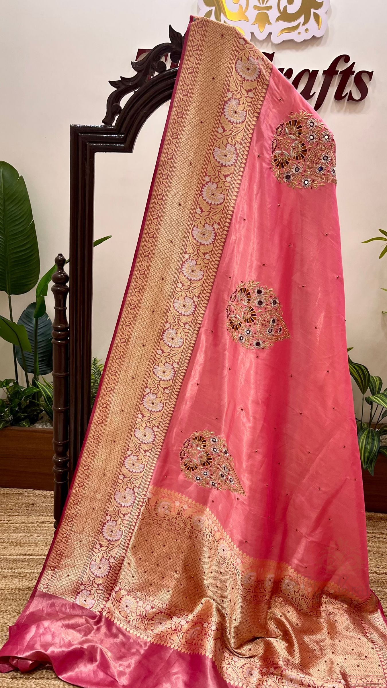 Pure Tissue Silk Handloom Banarasi Saree - Katan Sona Rupa Border with Zardozi Meena Cut Dana work