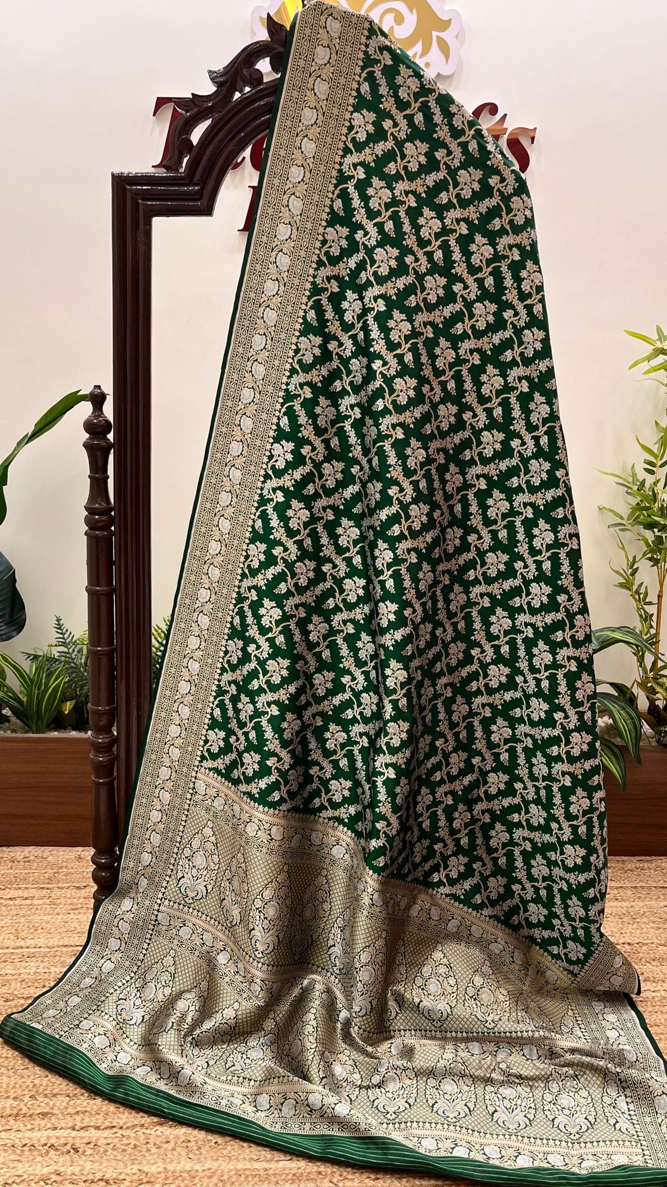 Pure Katan Silk Handloom Banarasi Saree - All Over Sona Rupa Jaal Work