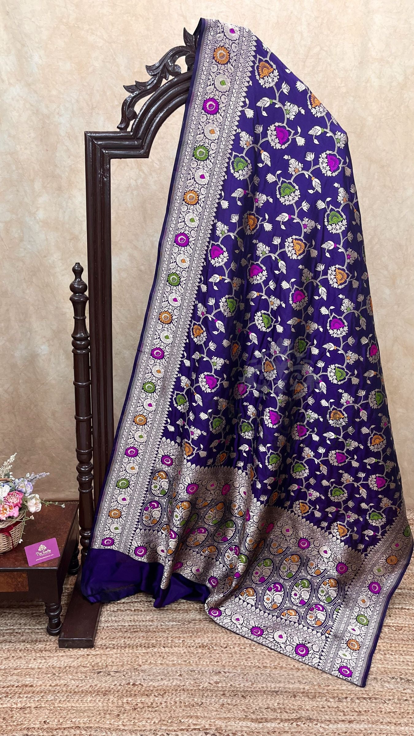 Pure Katan Silk Handloom Banarasi Saree - Jaal With Meenakari