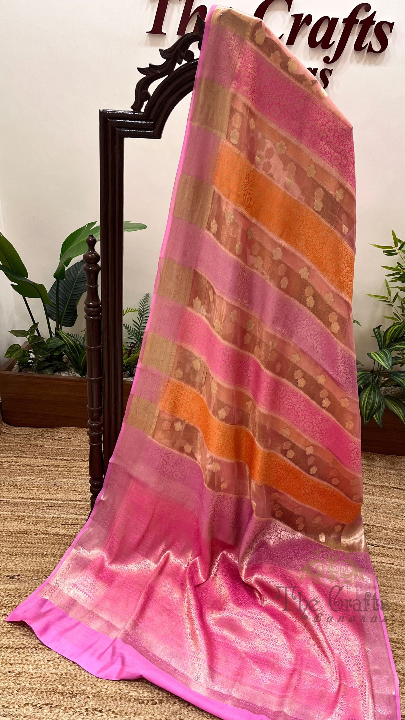 Pure Chiniya Tissue Silk Banarasi Saree - Multicolour Stripe
