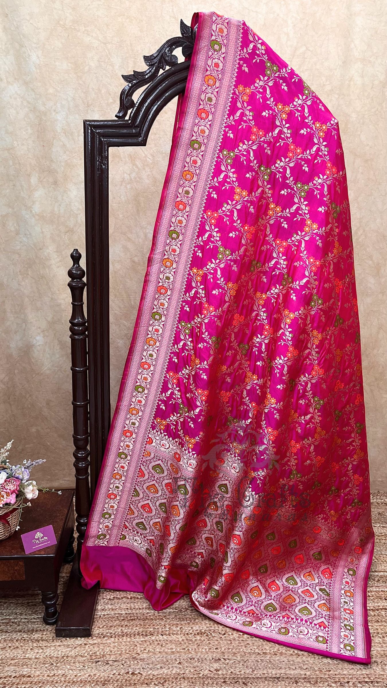 Pure Katan Silk Handloom Banarasi Saree - Jaal With Meenakari