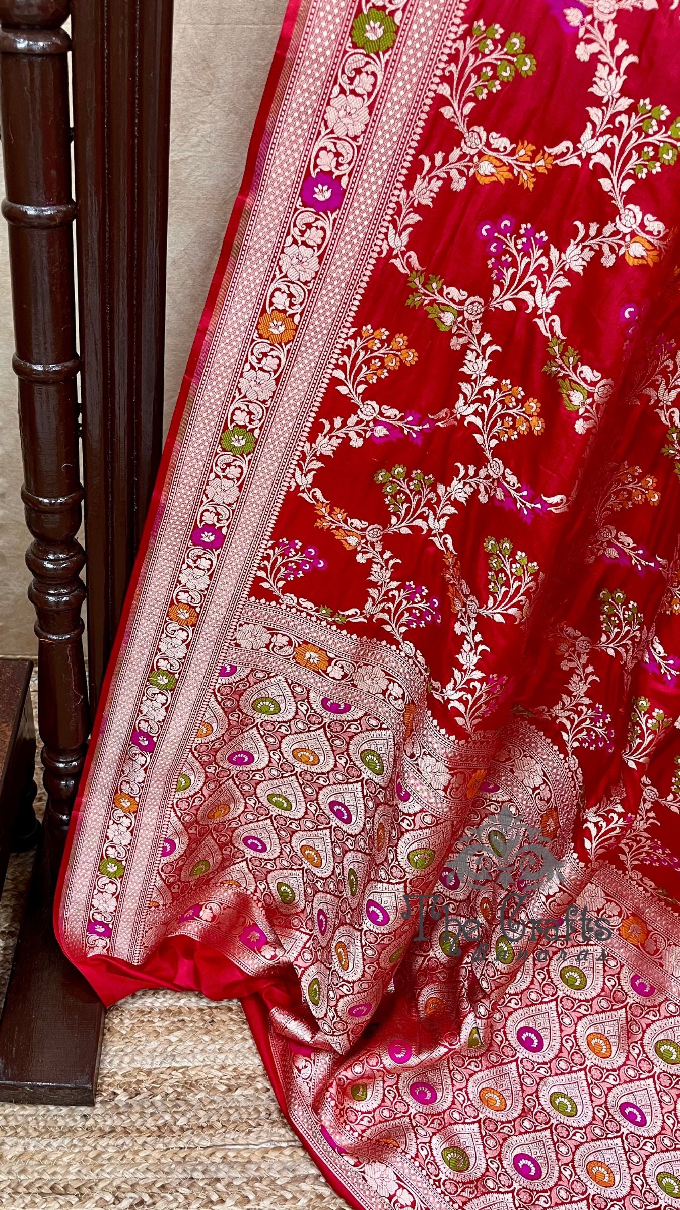 Pure Katan Silk Handloom Banarasi Saree - Jaal With Meenakari