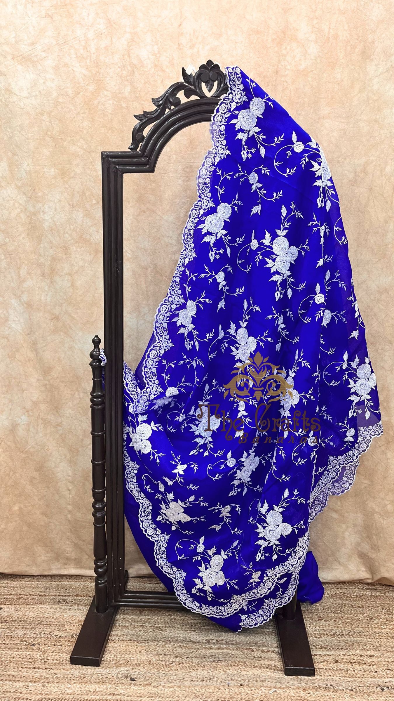 Pure Kora Organza Silk Banarasi Saree - Chikankari all over