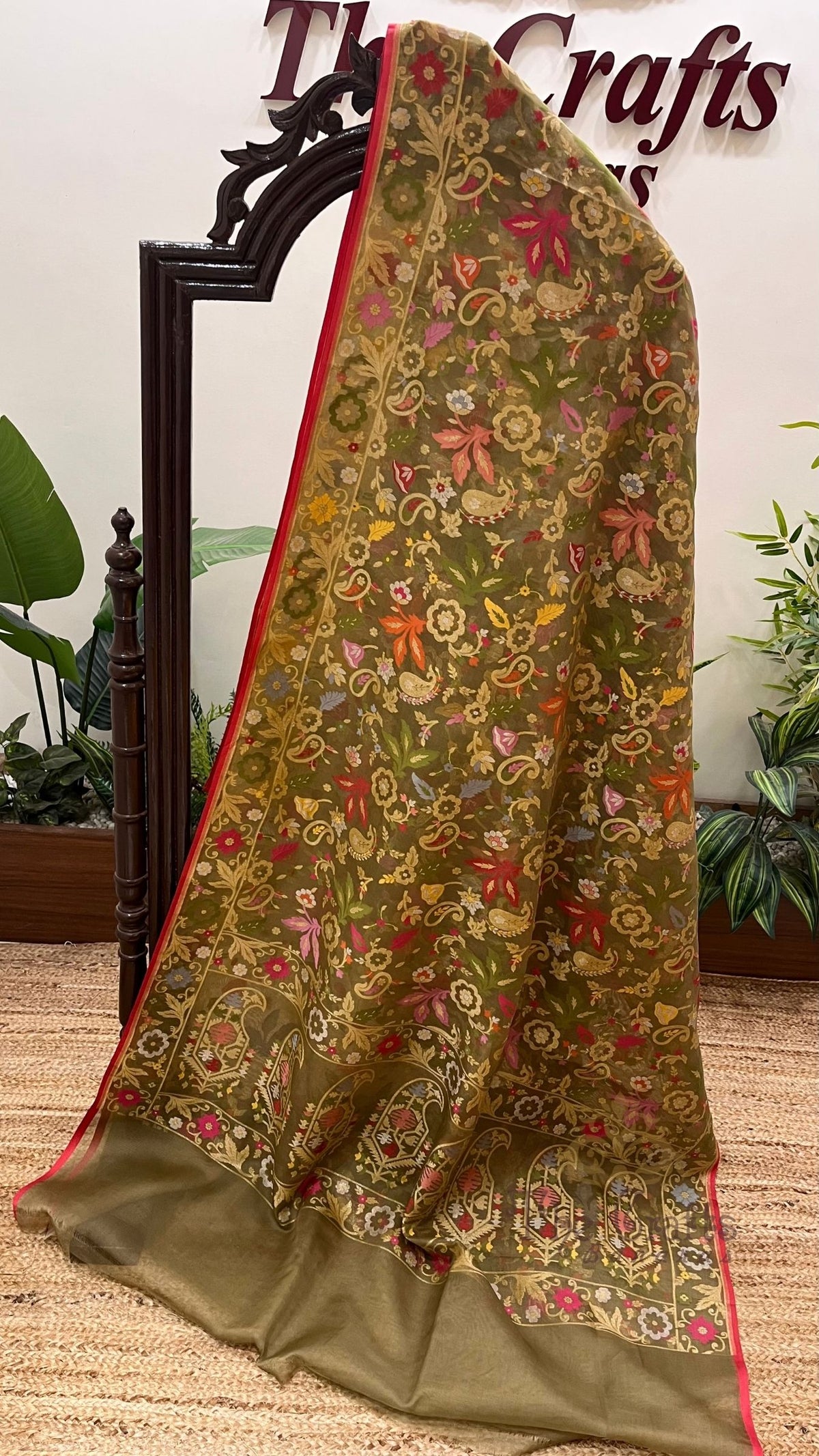 Pure Ektara Kora Silk Jamdani Banarasi Saree - Tilfi