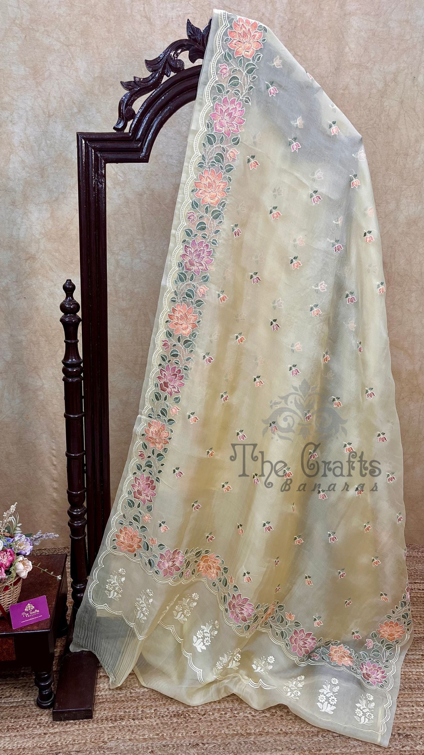 Pure Organza Silk Chikankari Handloom Banarasi Saree