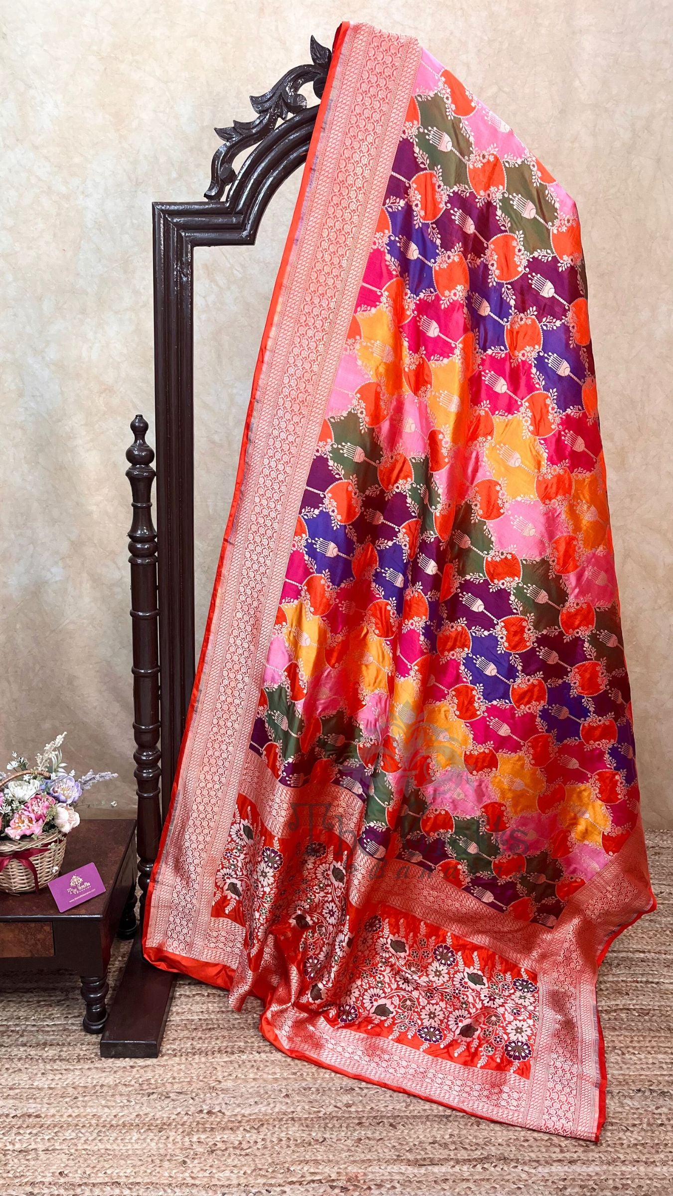 Rangkat Pure Katan Silk Handloom Banarasi Saree - with Jaal Work with meenakari