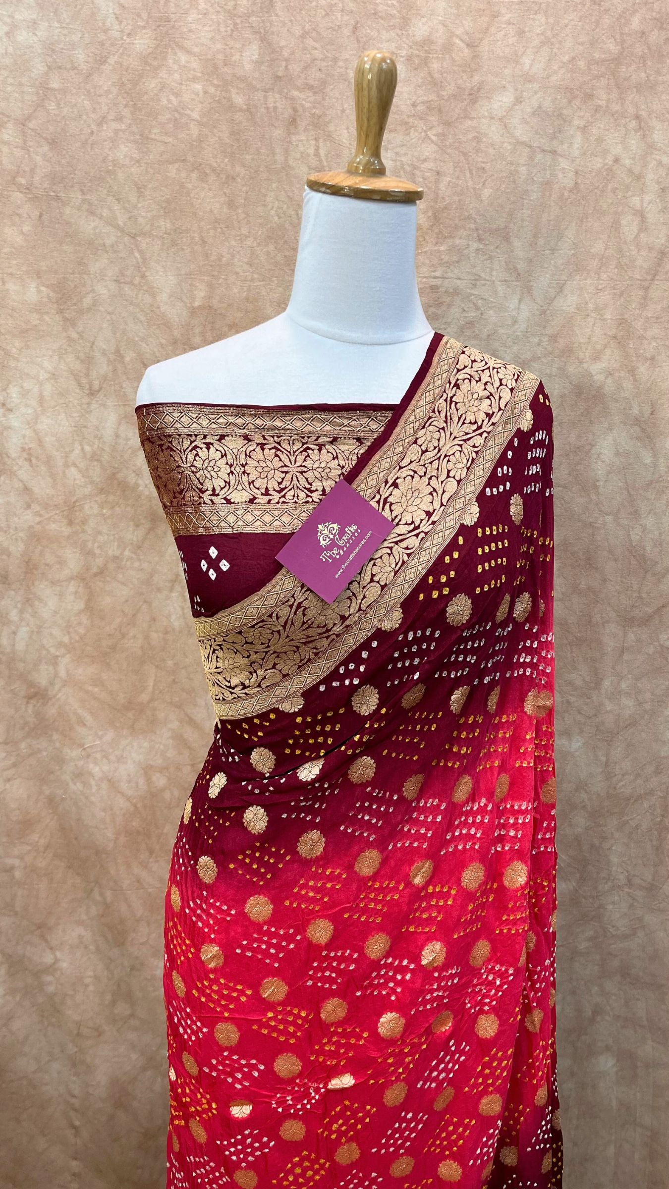 Pure Georgette Banarasi Handloom Bandhej Saree