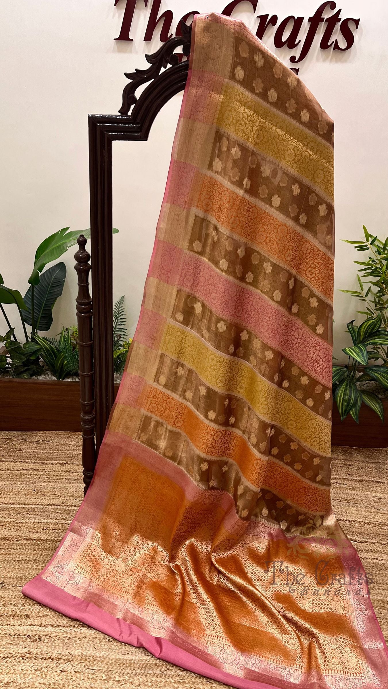 Pure Chiniya Tissue Silk Banarasi Saree - Multicolour Stripe