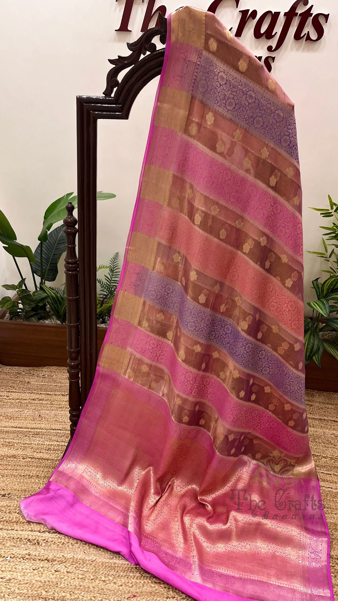 Pure Chiniya Tissue Silk Banarasi Saree - Multicolour Stripe
