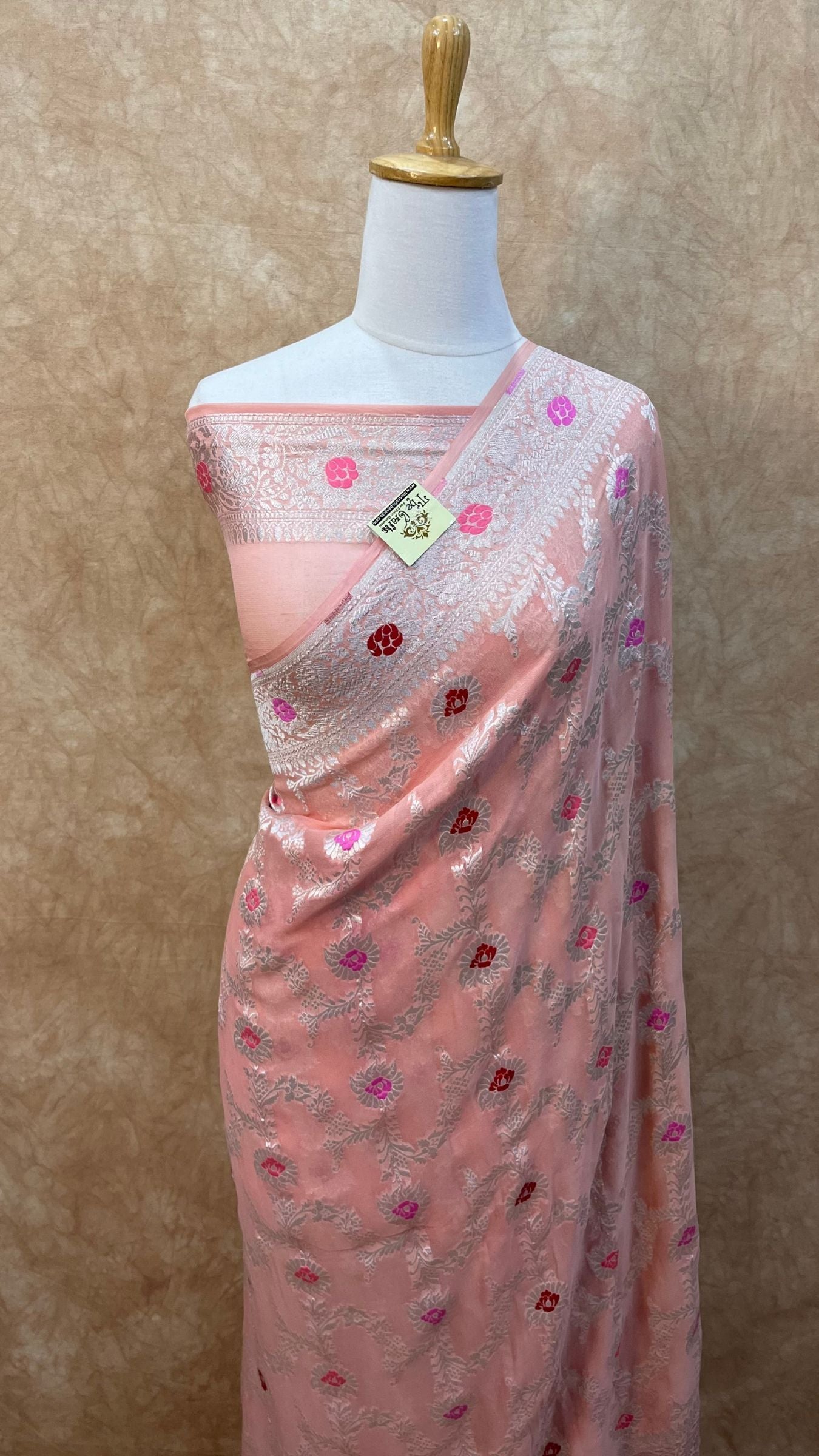 Khaddi Georgette Handloom Banarasi Saree - Jaal with Meenakari