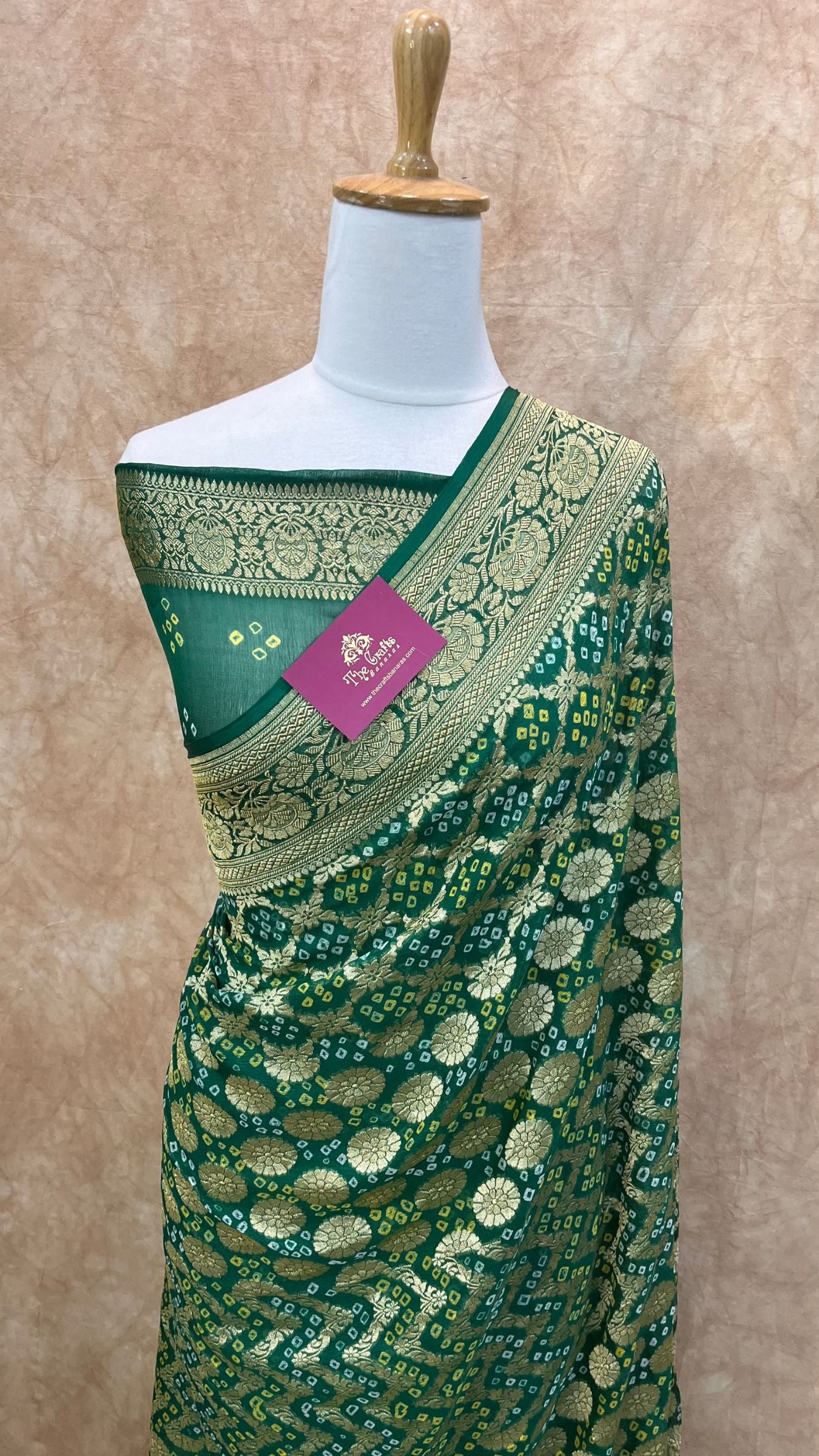 Pure Georgette Banarasi Handloom Bandhej Saree