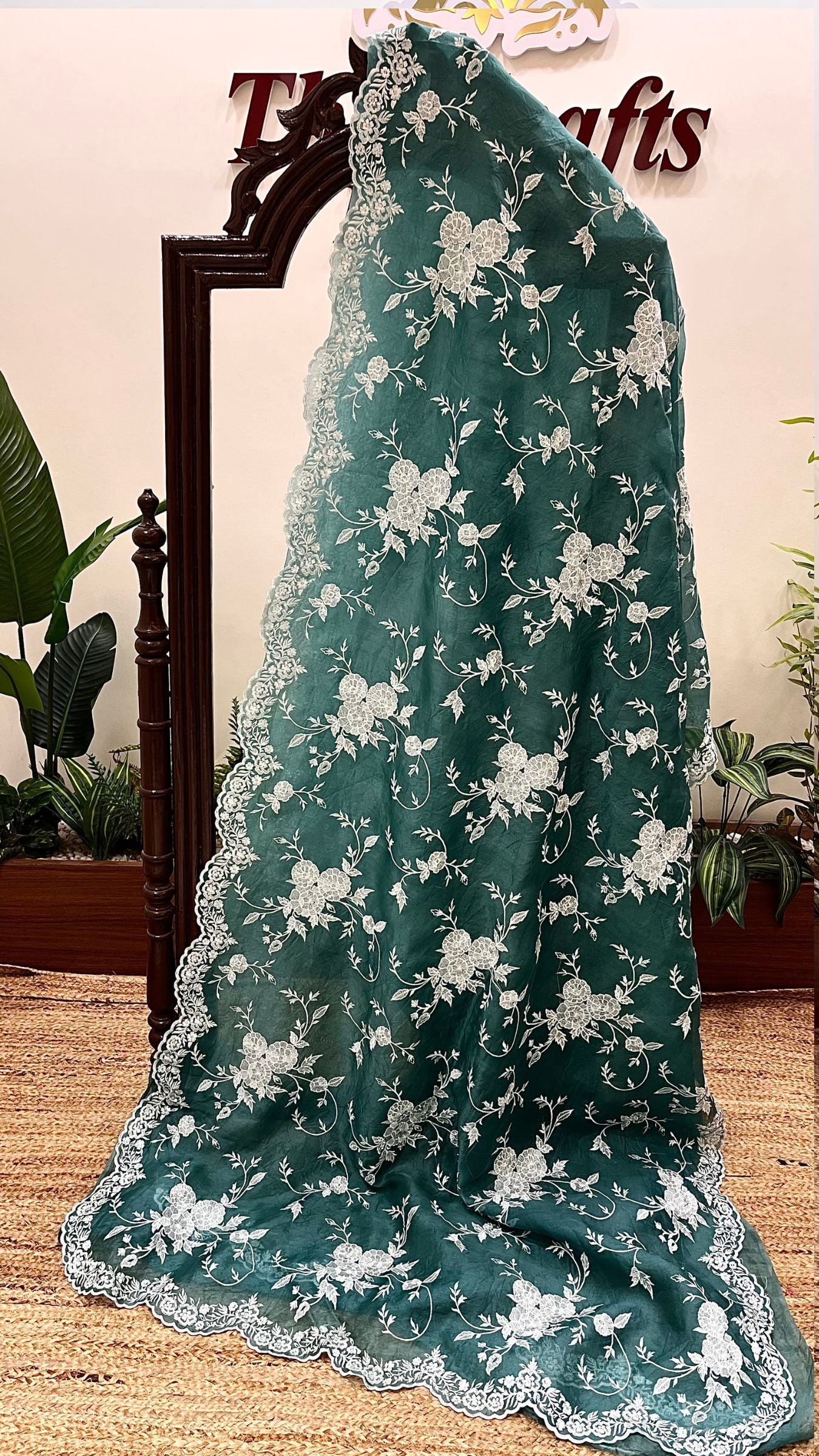Pure Organza Silk Chikankari Handloom Banarasi Saree