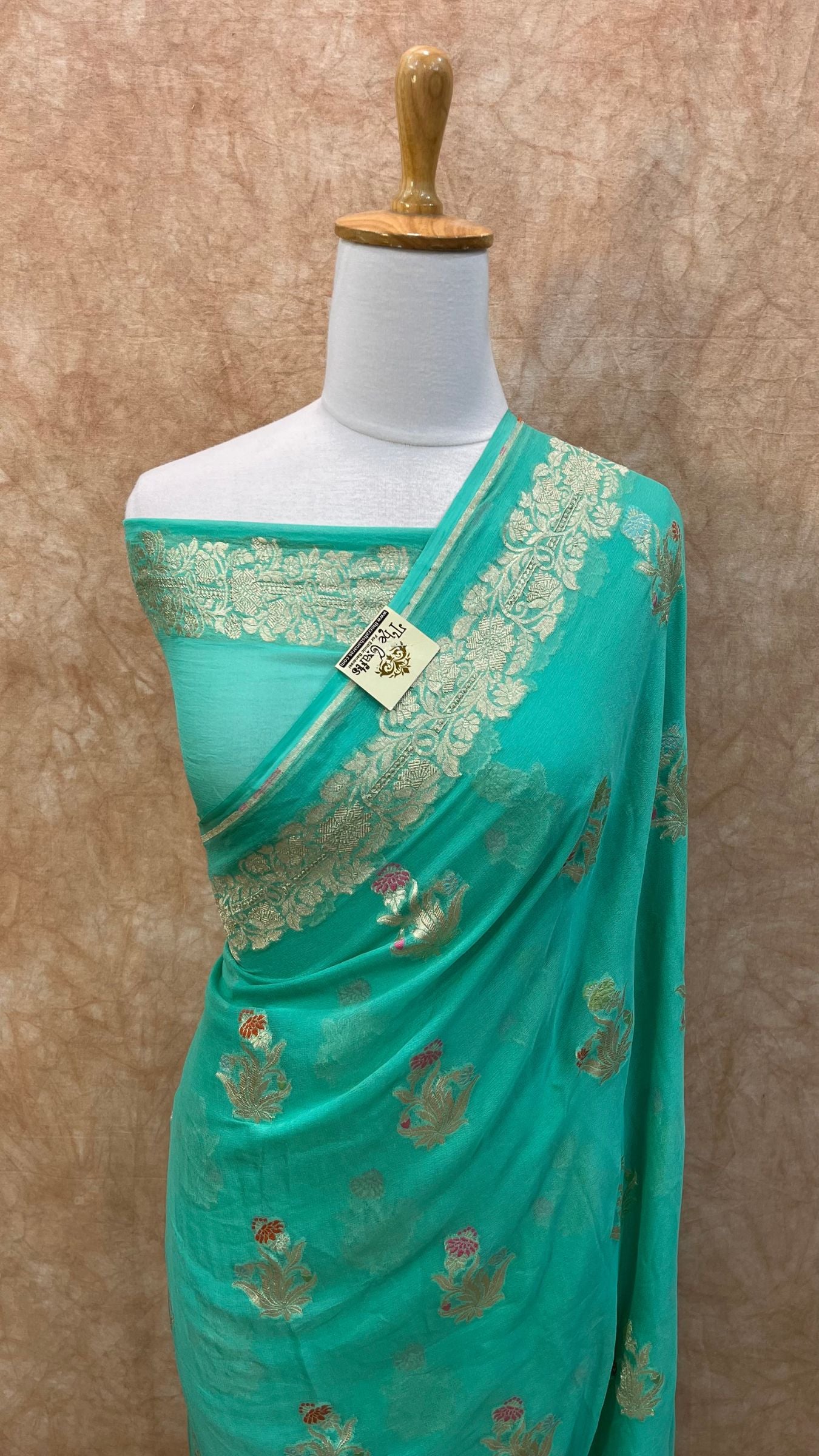 Khaddi Georgette Handloom Banarasi Saree - Jaal with Meenakari