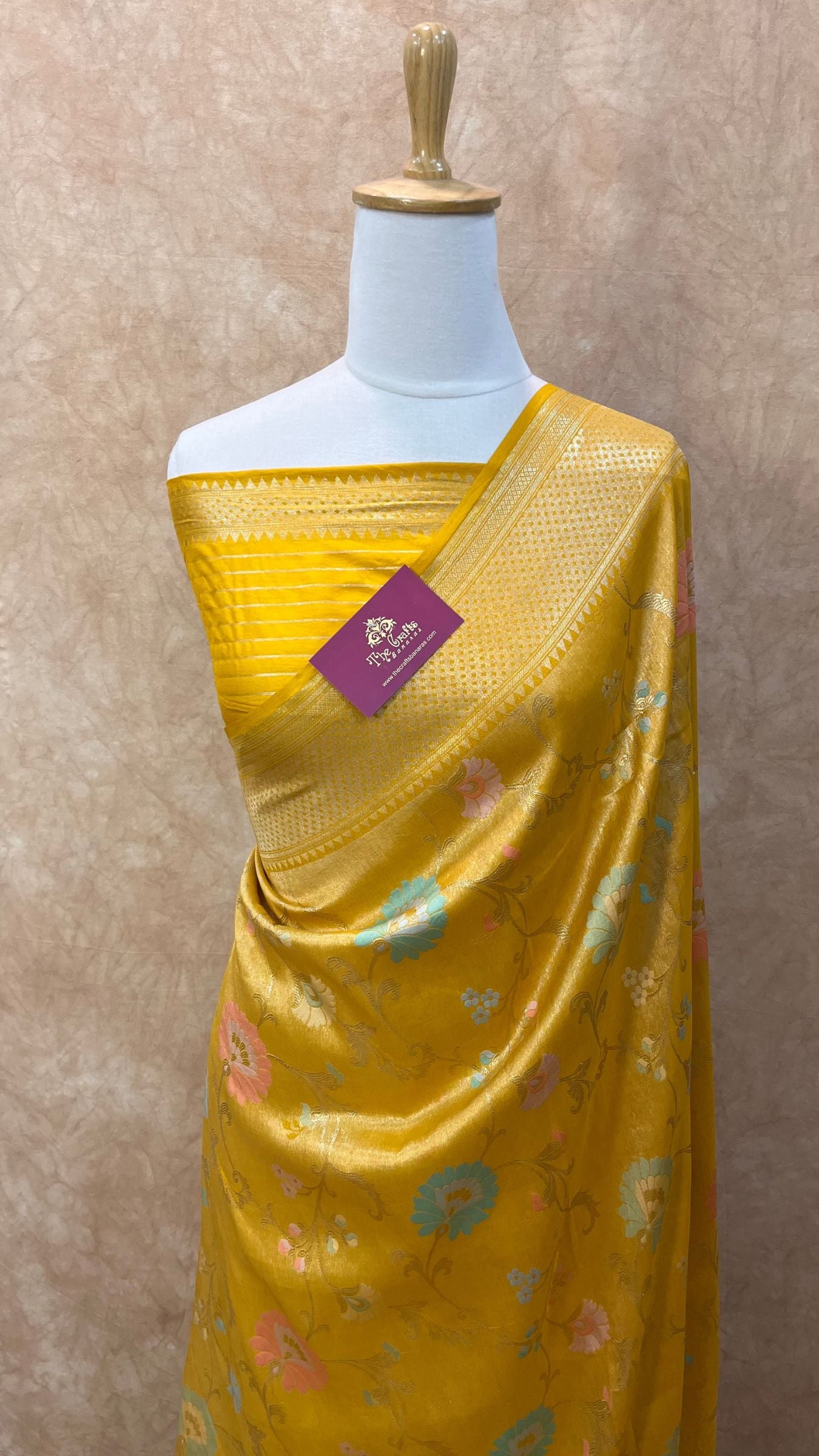 Tissue Georgette Handloom Banarasi Saree - Jaal with Meenakari