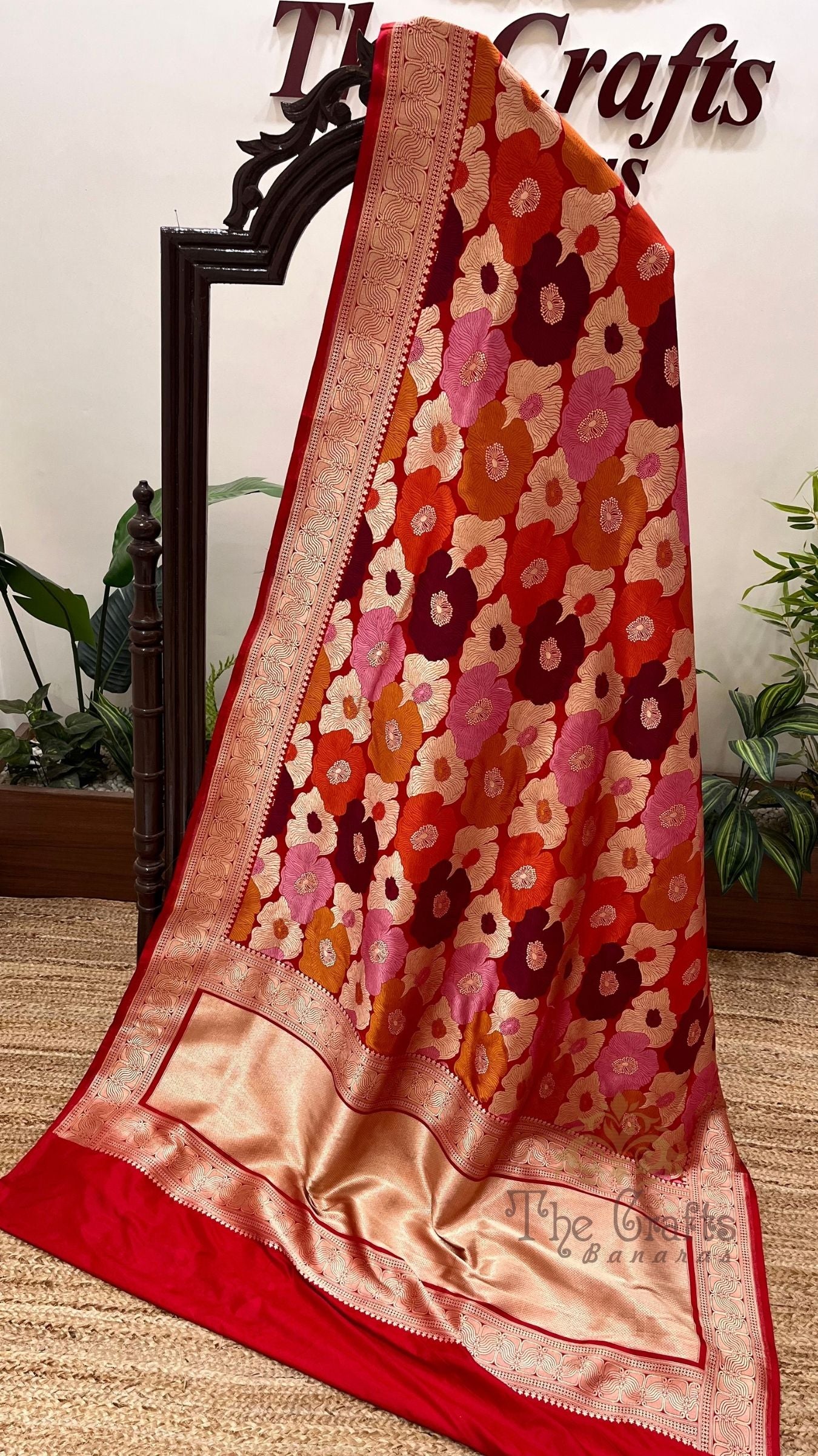 Pure Katan Silk Handloom Banarasi Saree - Multi Meenakari Floral Jaal