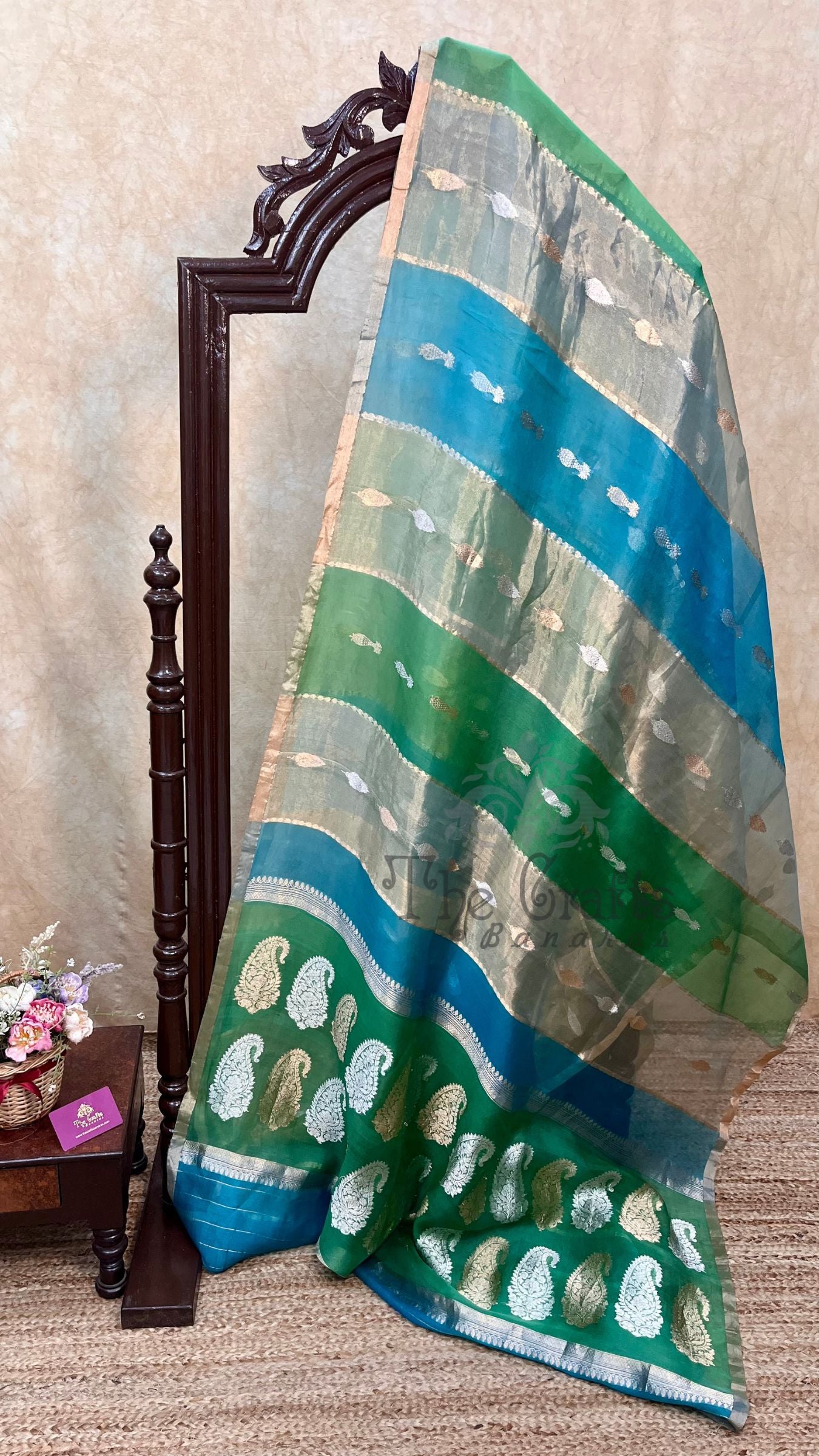 Rangkat Pure Kora Tissue Silk Handloom Banarasi Saree- Kadhua Motifs