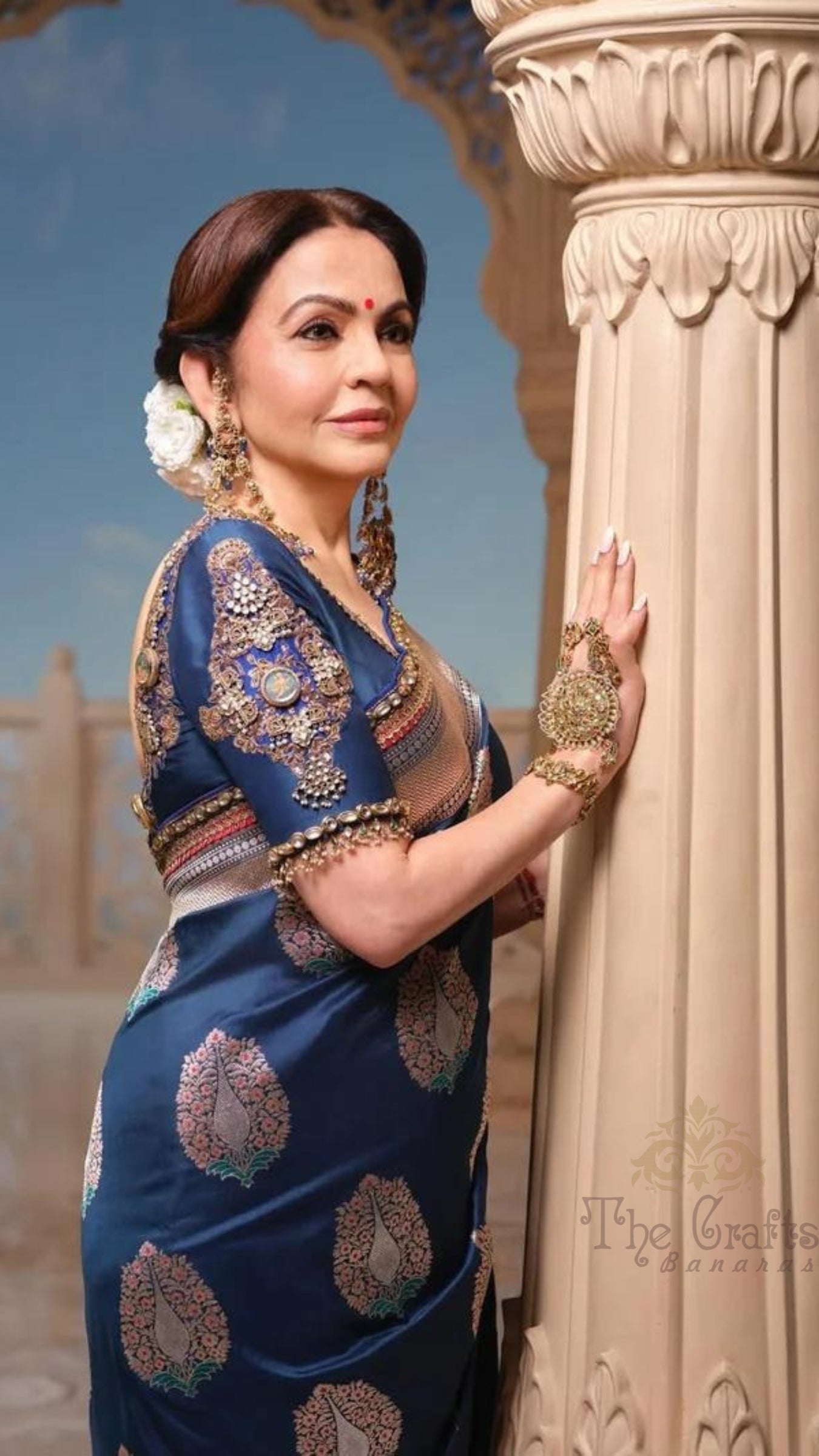 Nita Ambani in Pure Katan Silk Handloom Banarasi Saree - Jaal with Meenakari