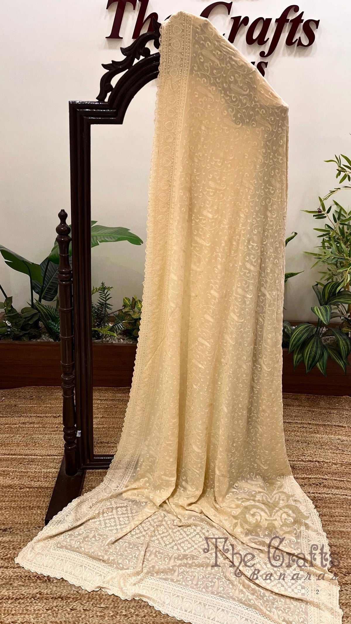 Pure Georgette Chikankari Handloom Banarasi Saree