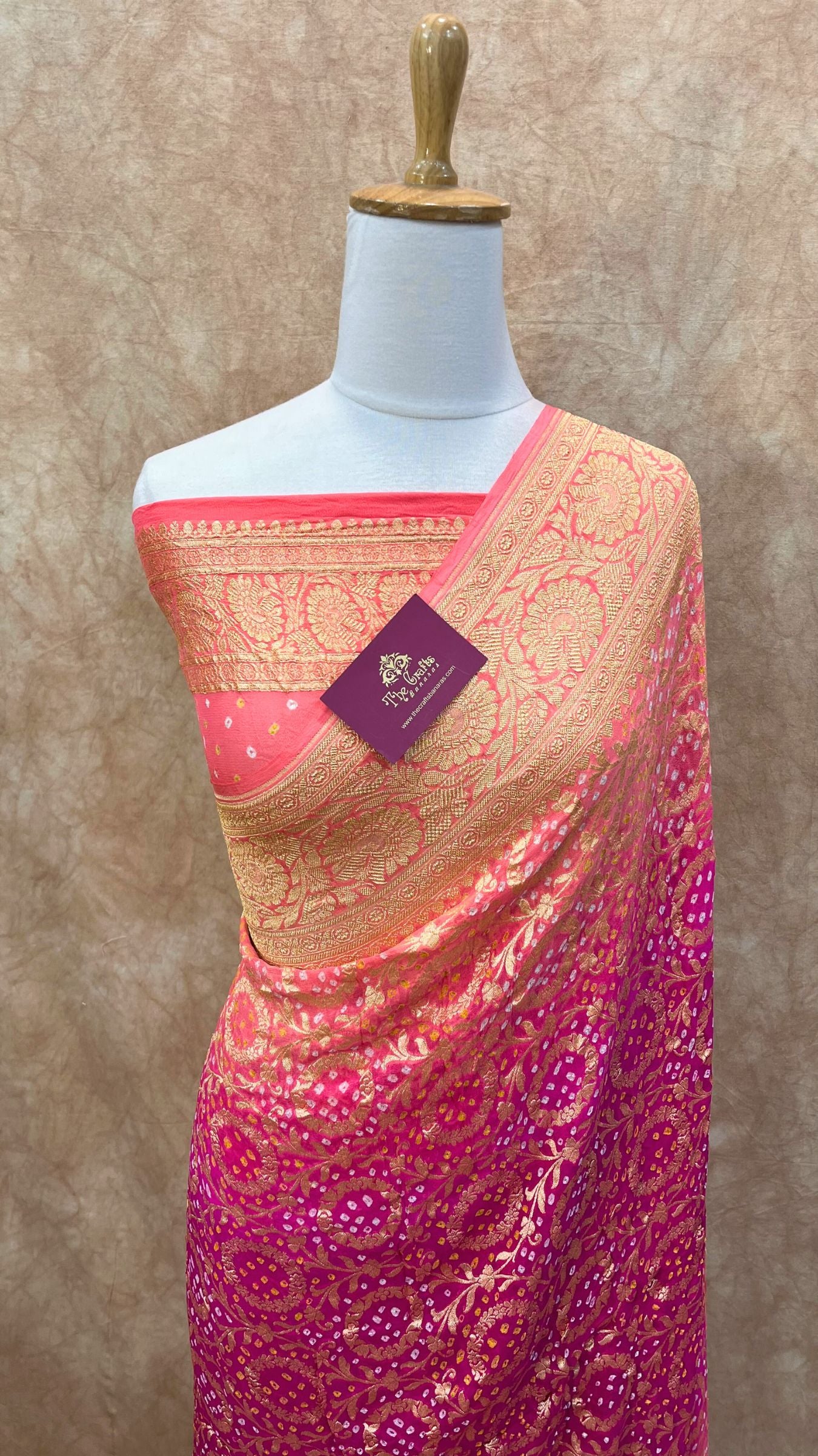 Pure Georgette Banarasi Handloom Bandhej Saree