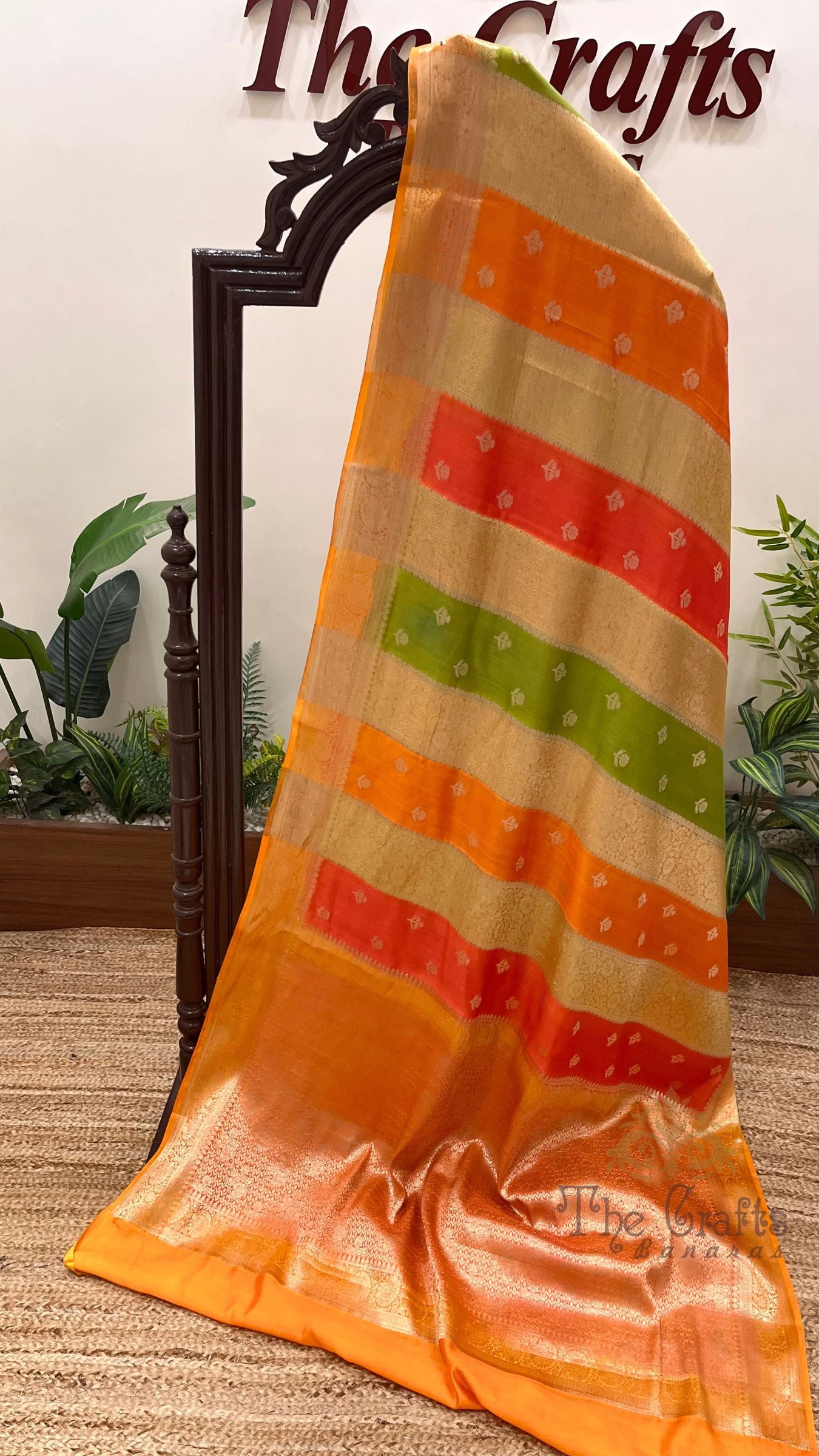 Pure Chiniya Tissue Silk Banarasi Saree - Multicolour Stripe