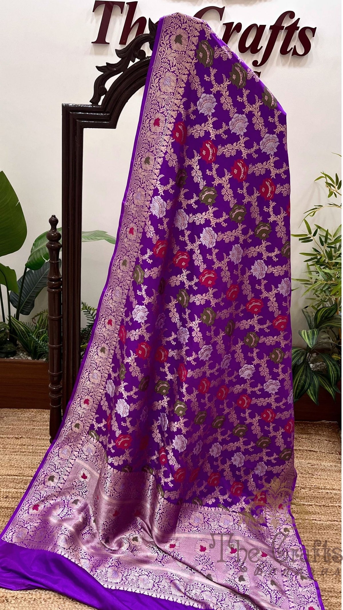 Pure Katan Silk Handloom Banarasi Saree -  Jaal Work with Meenakari