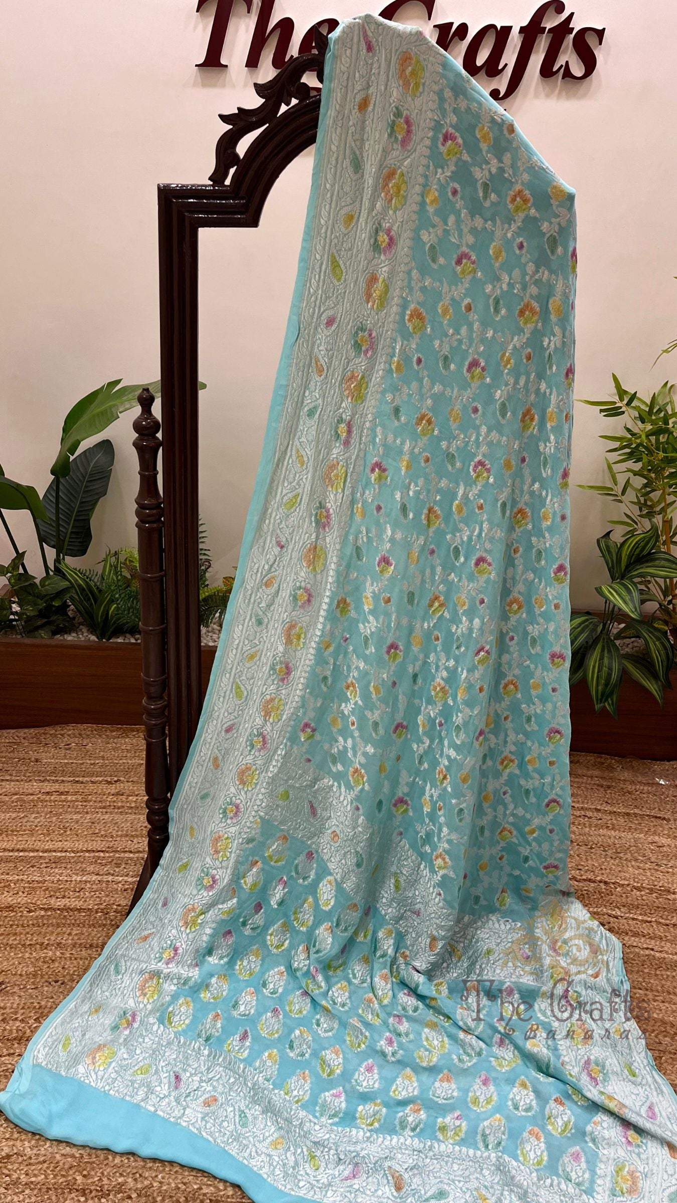 Pure Khaddi Georgette Banarasi Saree - Silver Zari