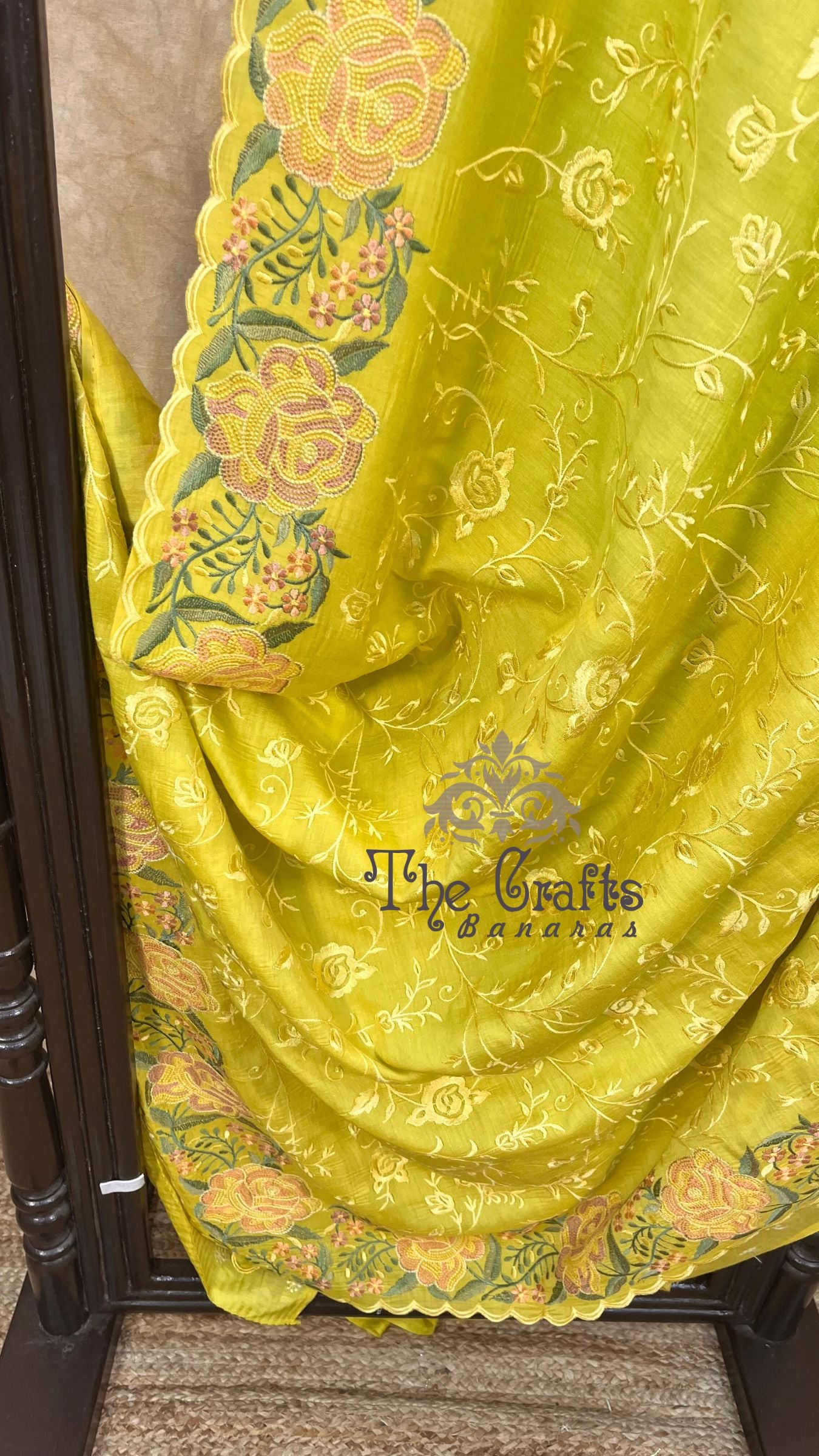 Pure Munga Silk Banarasi Saree - Chikankari all over