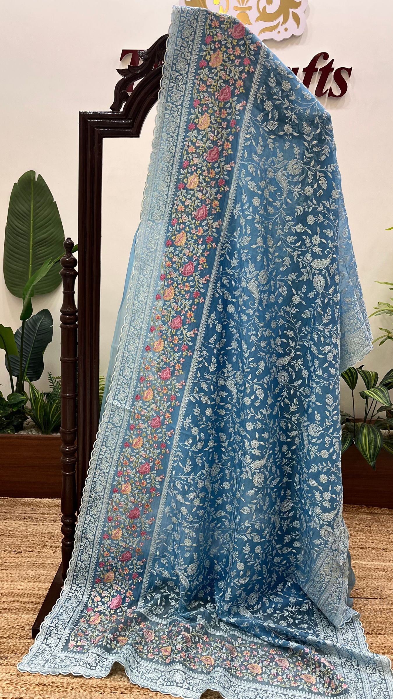 Pure Organza Silk Chikankari Handloom Banarasi Saree