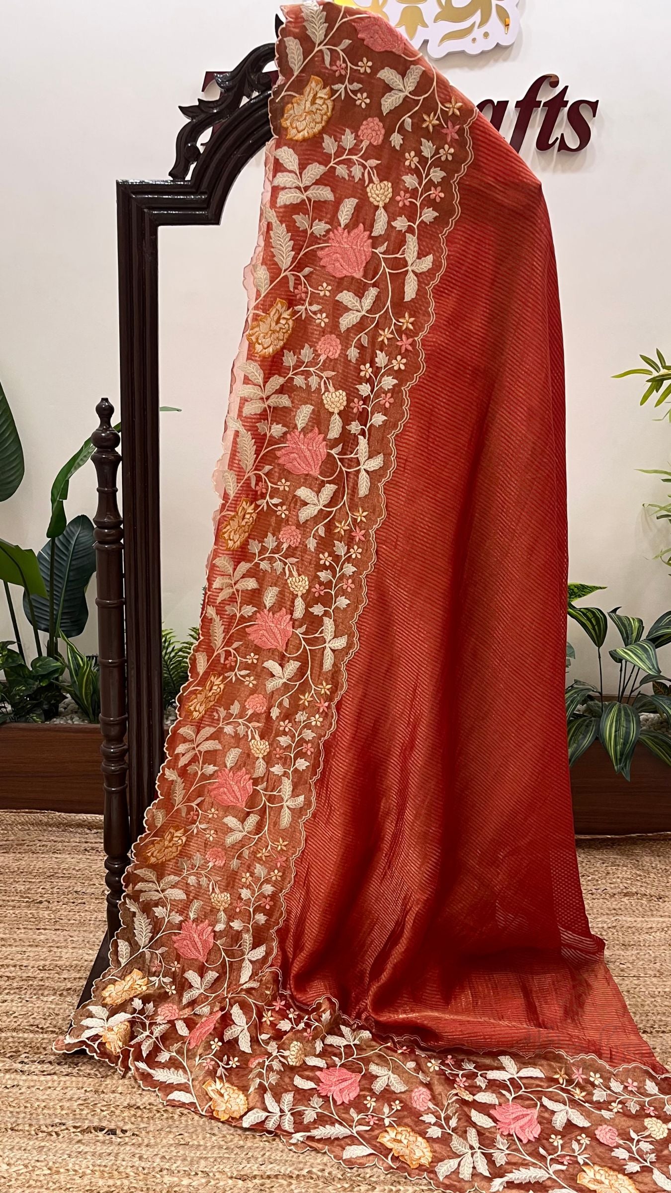Pure Tissue Silk Banarasi Saree - with Chikankari Border