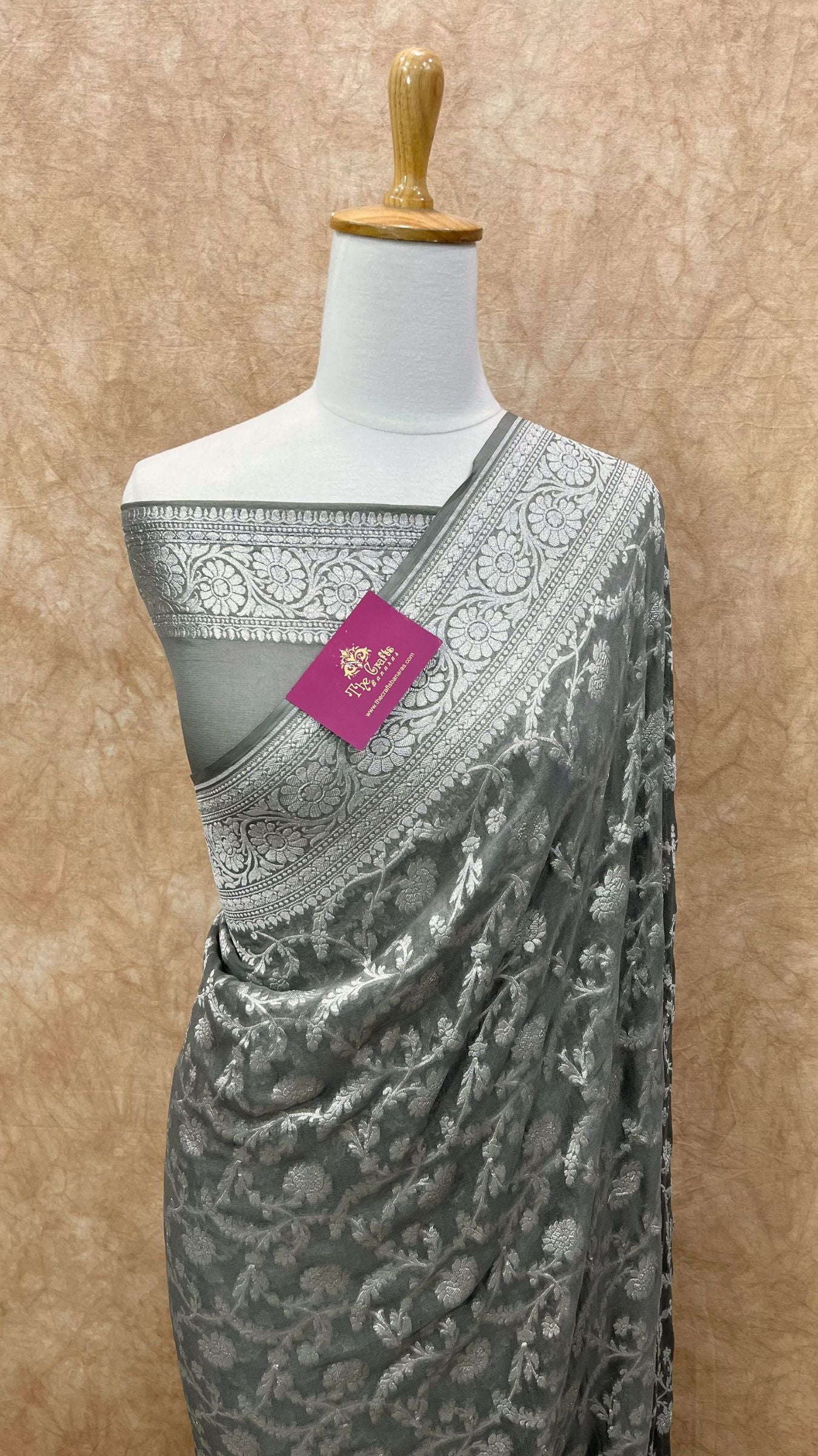 Pure Georgette Banarasi Saree - Silver Zari