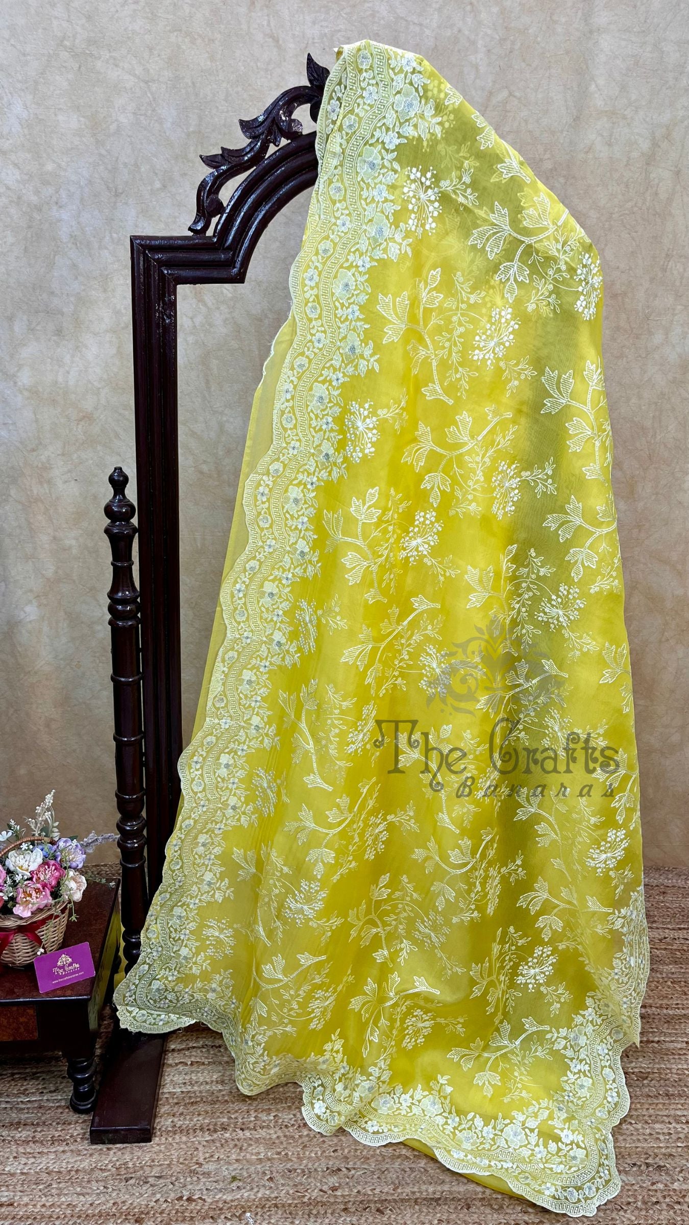 Pure Organza Silk Chikankari Handloom Banarasi Saree