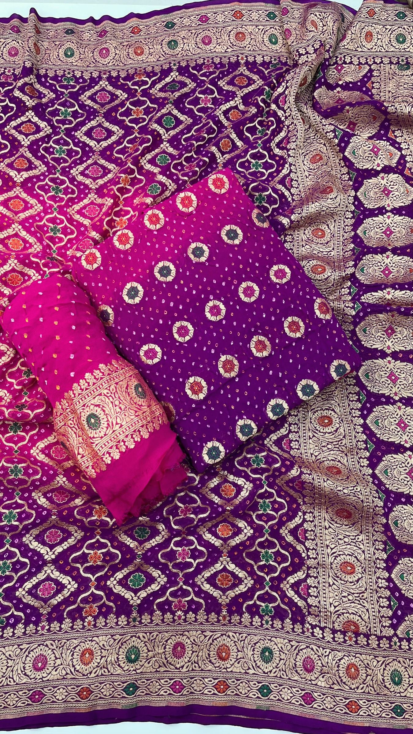 Pure Georgette Banarasi Bandhej Dress Material - with Meenakari