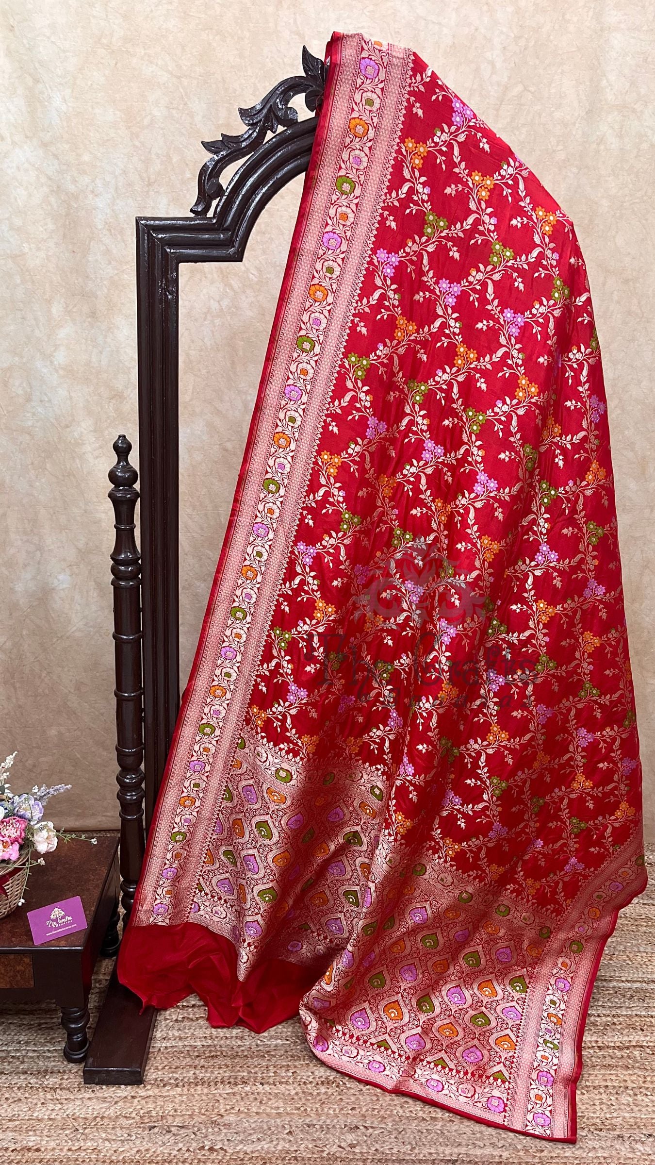 Pure Katan Silk Handloom Banarasi Saree - Jaal With Meenakari