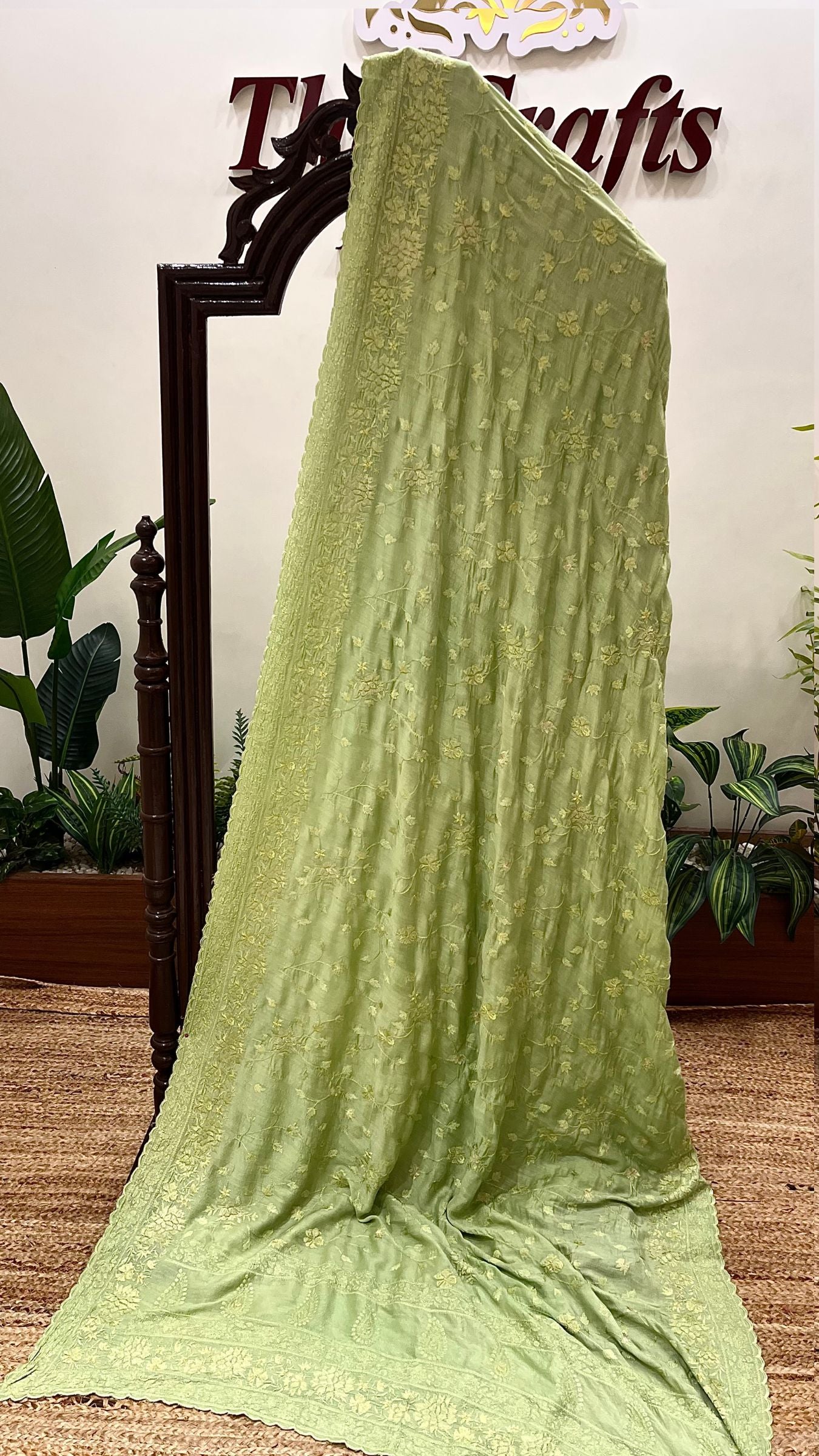 Pure Munga Silk Banarasi Saree - Chikankari all over