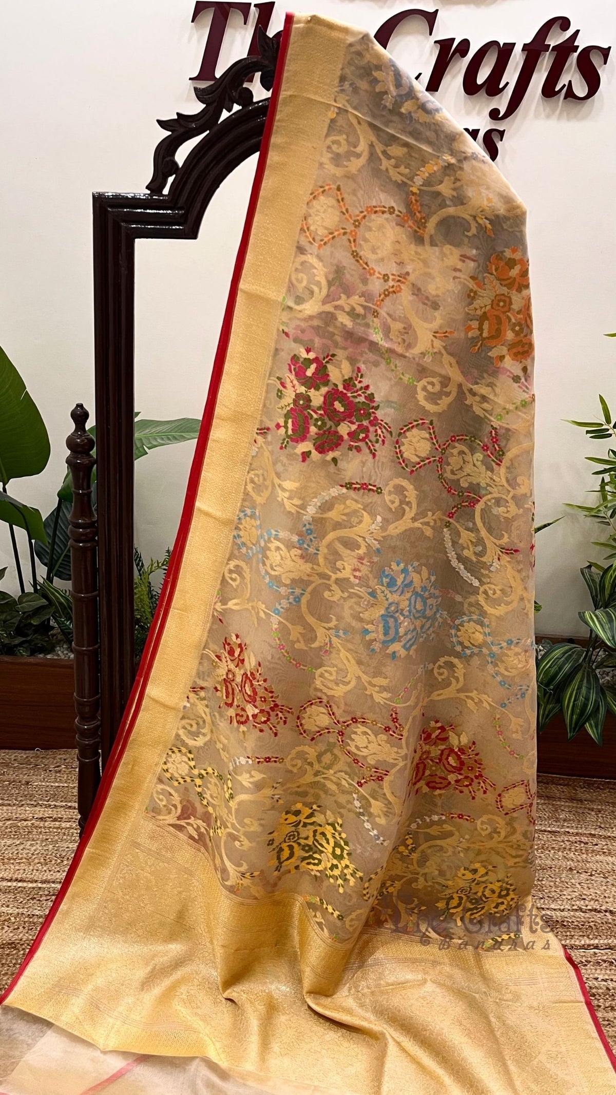 Pure Ektara Kora Silk Jamdani Banarasi Saree - Tilfi