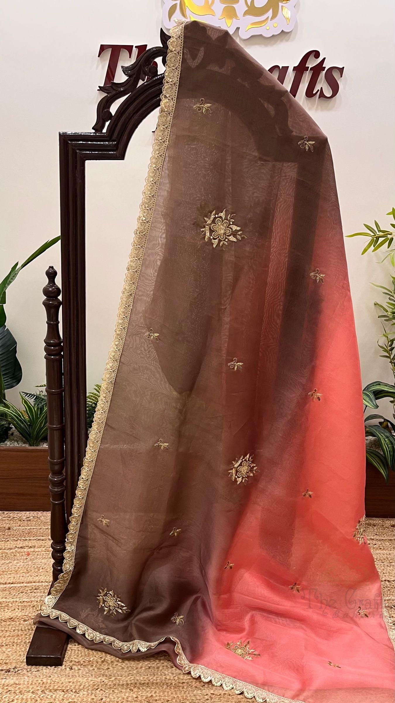 Pure Organza Silk Handloom Banarasi Saree - Handwork Zardozi Cut Dana and Stone Work