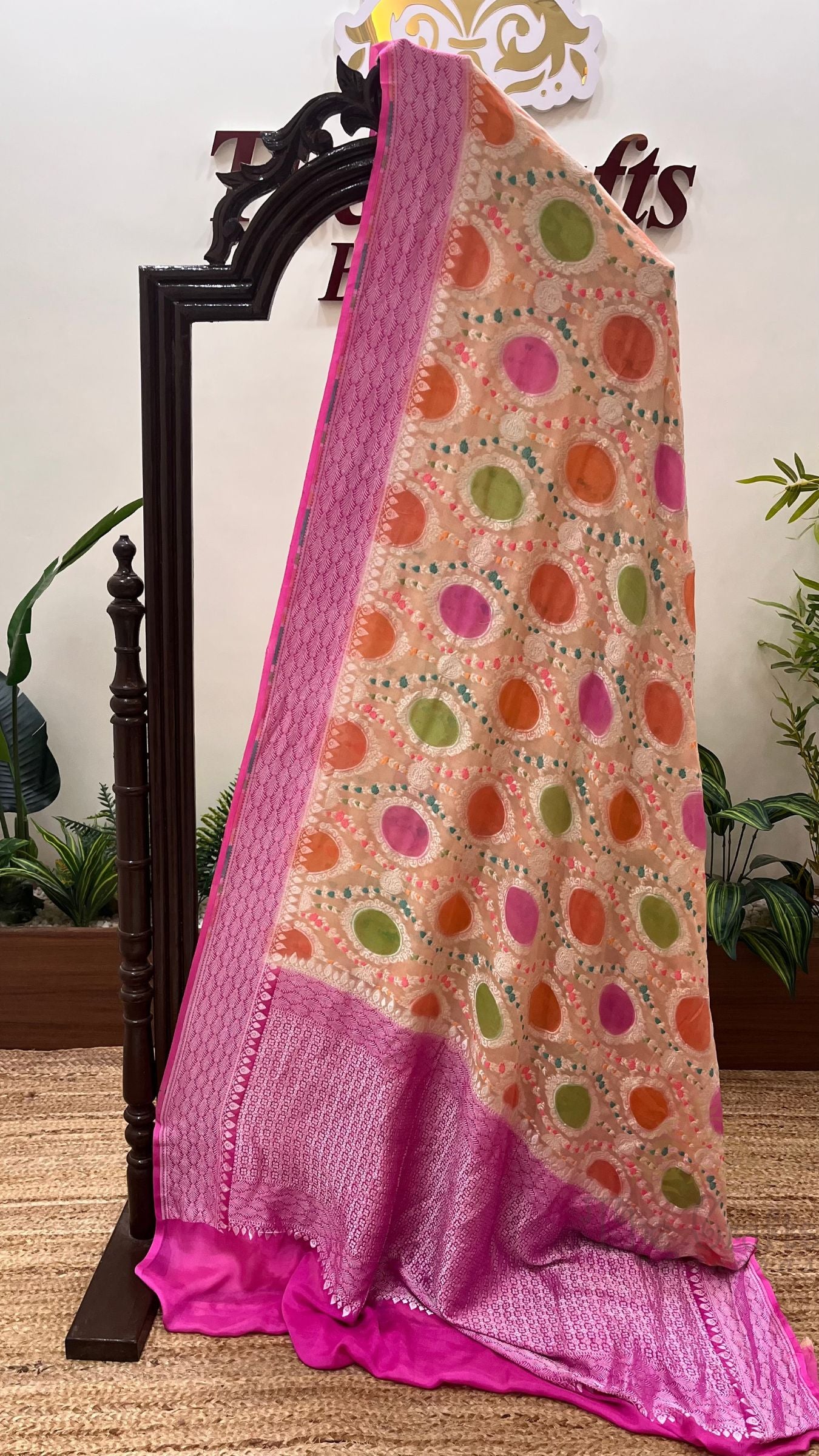 Pure Khaddi Georgette Handloom Banarasi Saree - Jaal with Meenakari
