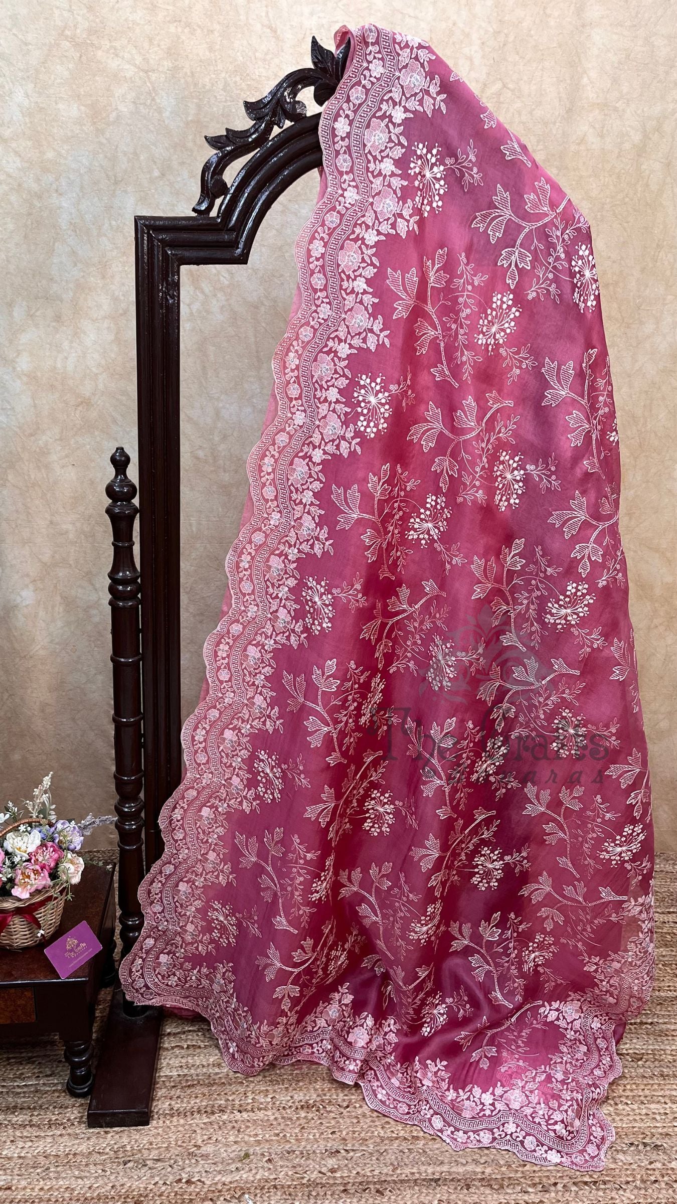 Pure Organza Silk Chikankari Handloom Banarasi Saree