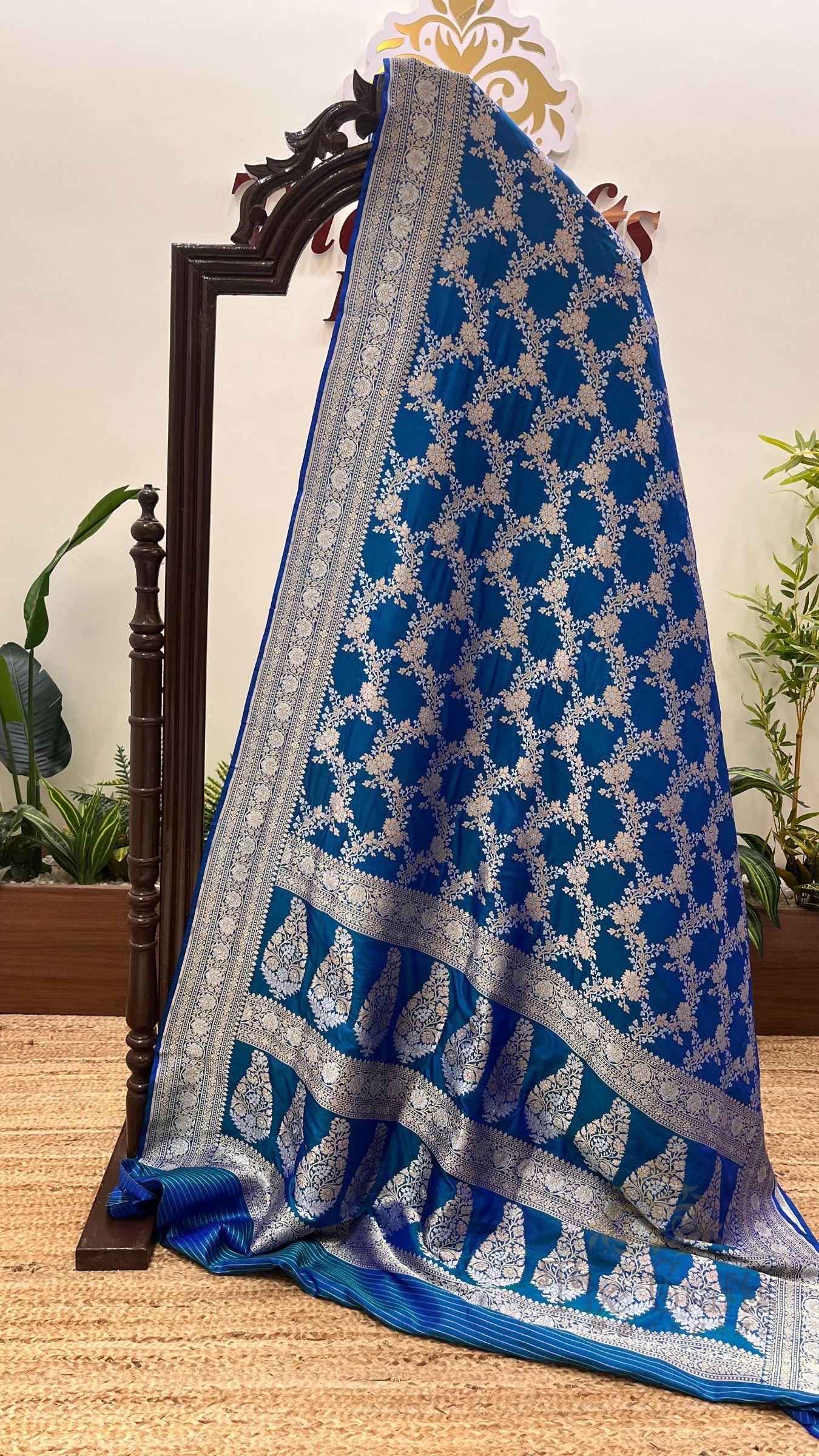 Pure Katan Silk Handloom Banarasi Saree - All Over Sona Rupa Jaal Work