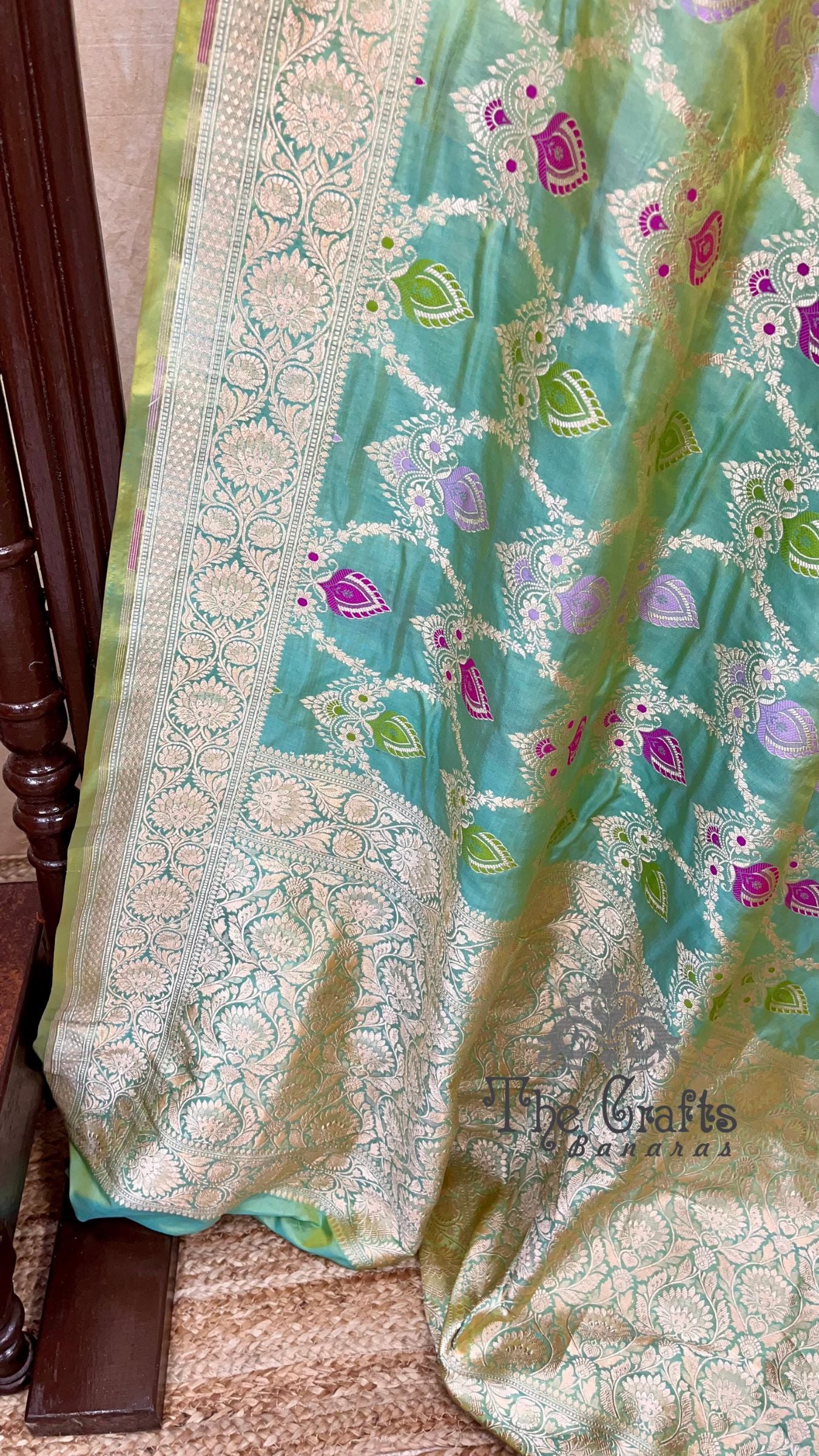 Pure Katan Silk Handloom Banarasi Saree - Jaal With Meenakari