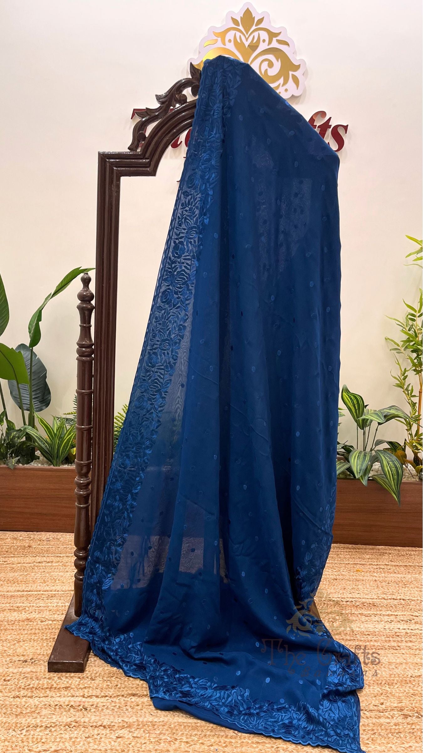 Pure Georgette Chikankari Handloom Banarasi Saree