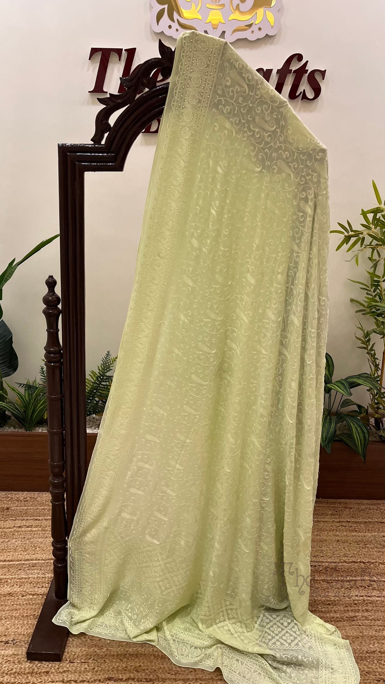 Pure Georgette Chikankari Handloom Banarasi Saree