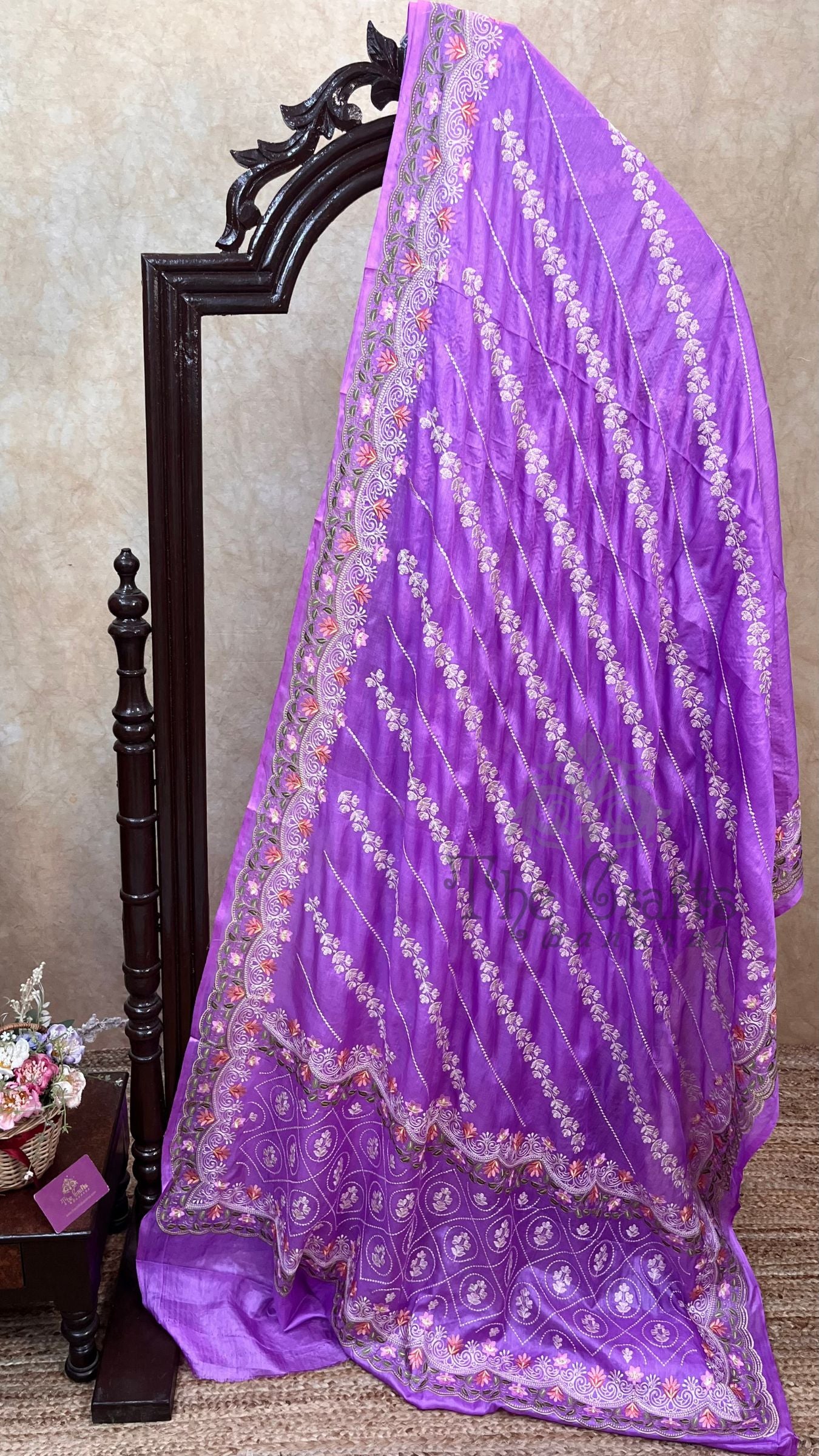 Pure Tussar Silk Chikankari Handloom Banarasi Saree