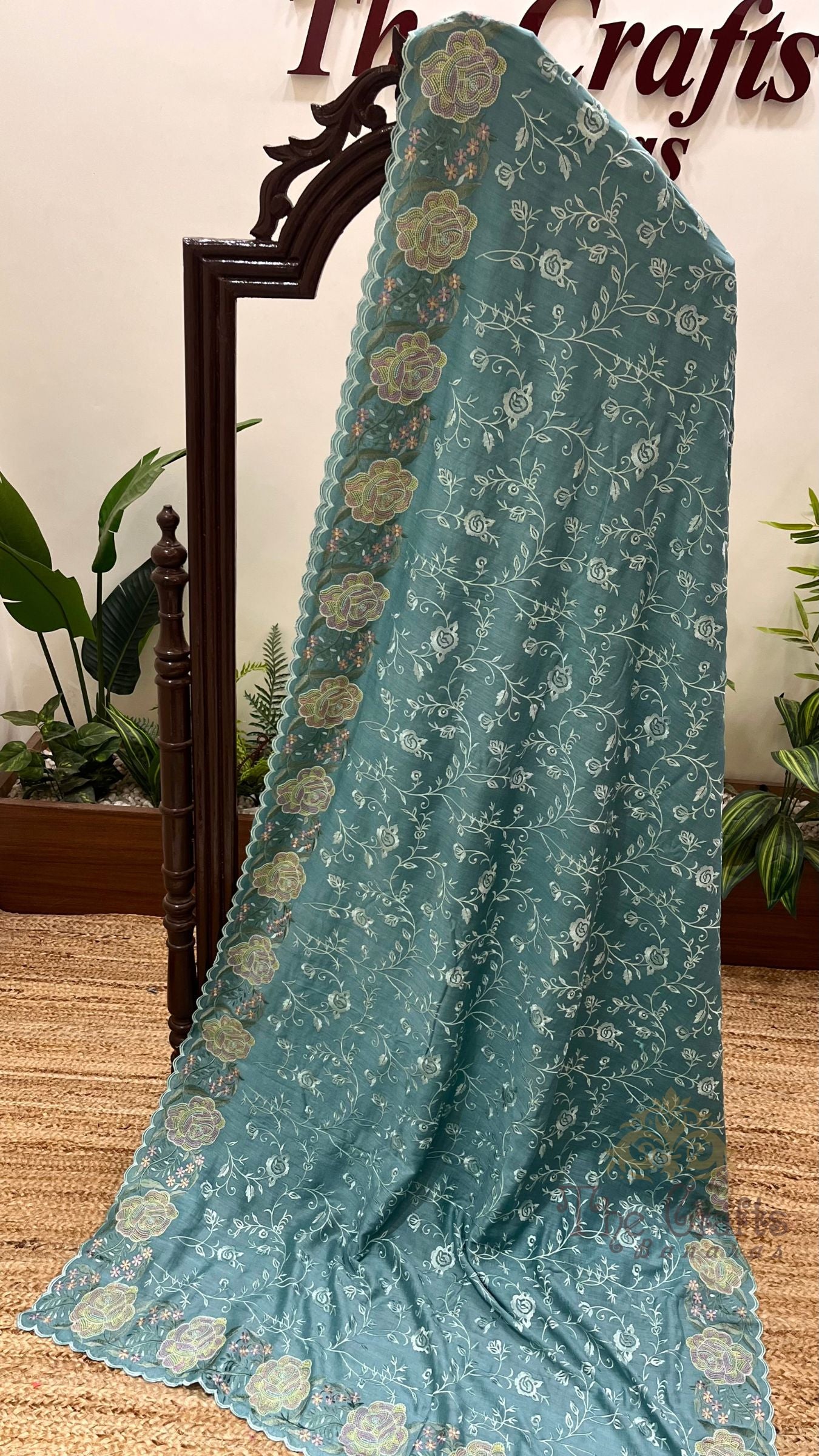 Pure Munga Silk Banarasi Saree - Chikankari all over