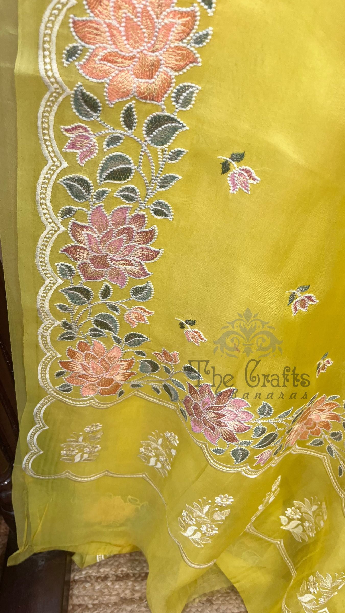 Pure Organza Silk Chikankari Handloom Banarasi Saree