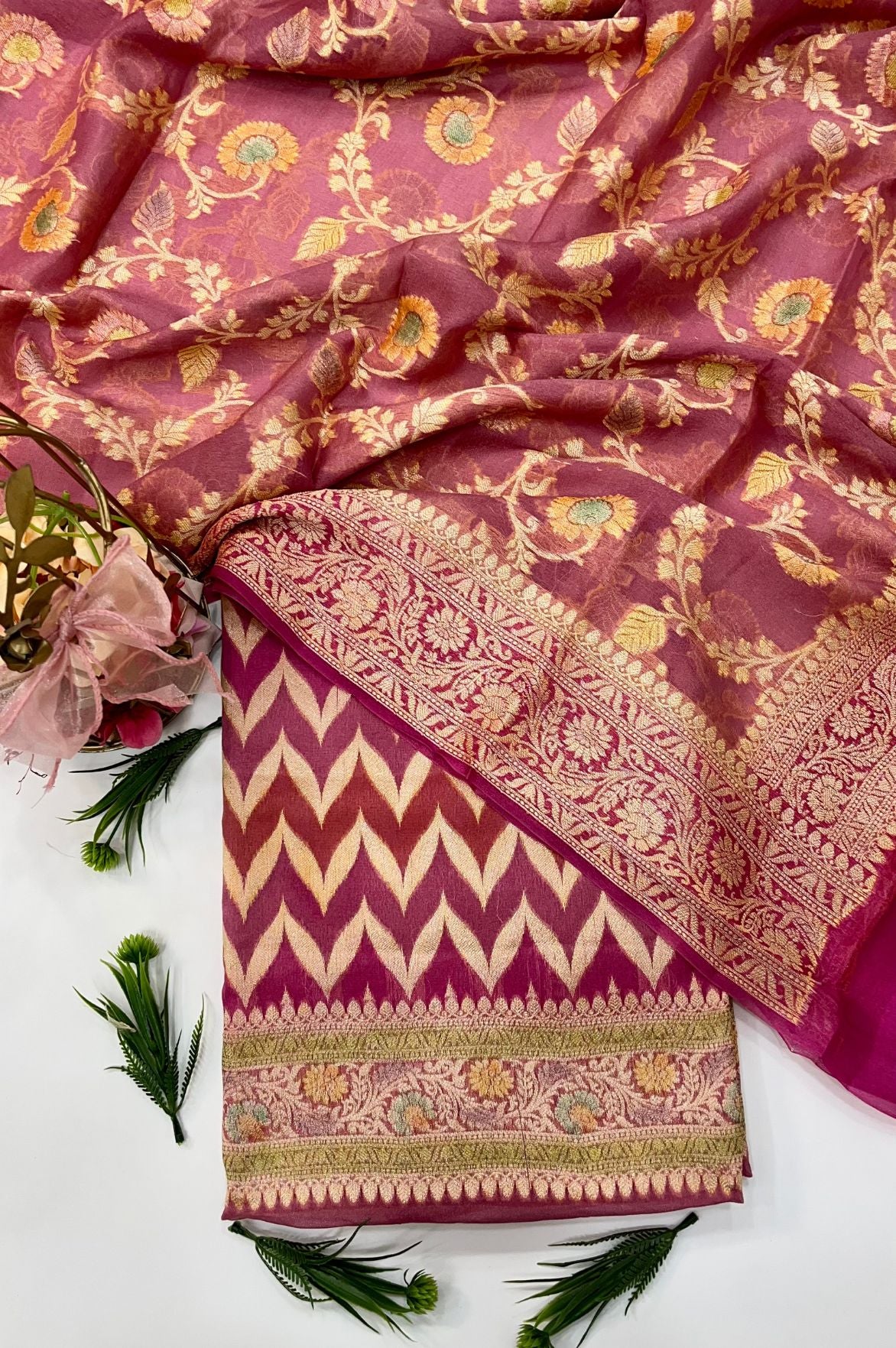 Pure Khaddi Chiffon Banarasi Dress Material