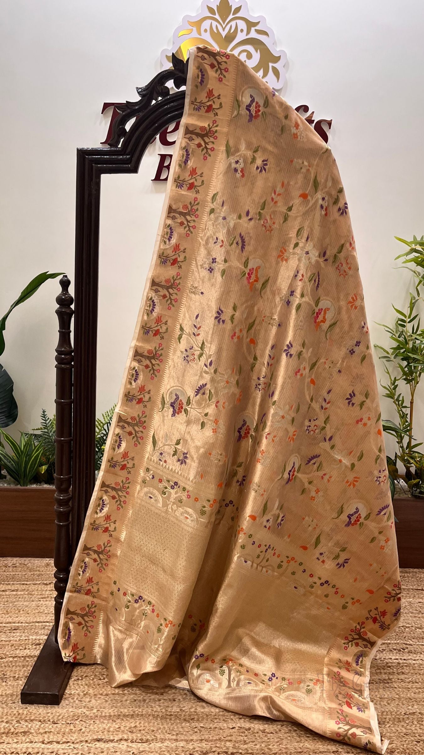Pure Zari Kota Tissue Silk Handloom  Banarasi Saree - Meenakari