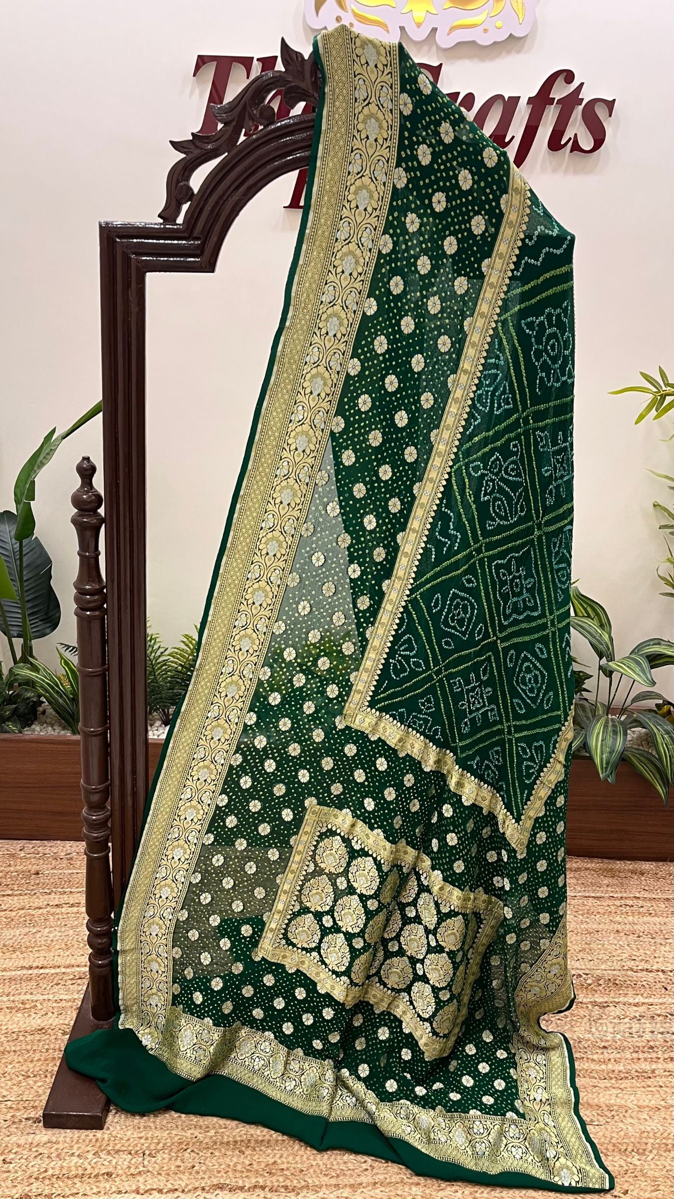 Pure Georgette Banarasi Handloom Bandhej Saree - All over Sona rupa Jaal work